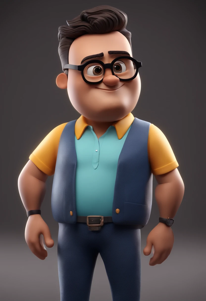Cartoon character of a man with black glasses and a blue shirt, animation character, Caractere estilizado, animation style rendering, 3D estilizado, Arnold Maya render, 3 d render stylized, toon render keyshot, Personagem 3D, Personagem 3D, 3d rendering stylized, 3 d character render, personagem de desenho animado, Personagem de close up, Pose de personagem, (Estilo Pixar) (master part:1.2) (Bokeh) (best quality) (pele detalhada) (textura detalhada) (8k) (argila) (Cinematic lighting) (foco nítido