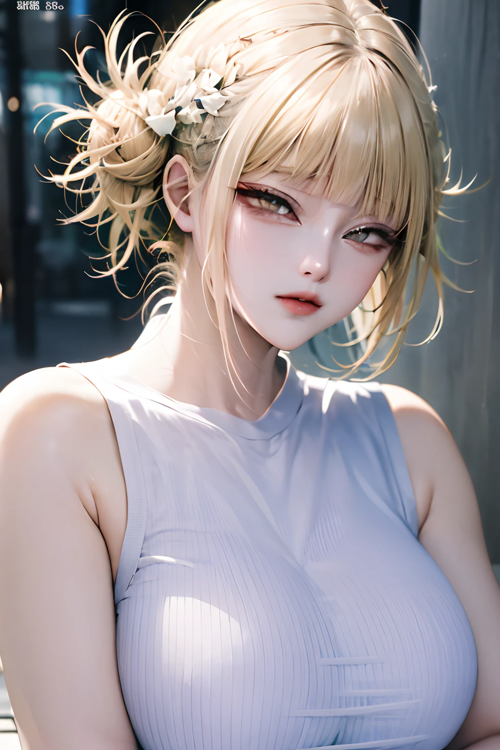 (masterpiece, best quality:1.4), (extremely detailed, 8k, uhd), cinematic shot, pretty eyes, masterpiece, best quality, spring outfit, colorful hair, outdoor, magazine cover ,upper body, himiko toga,