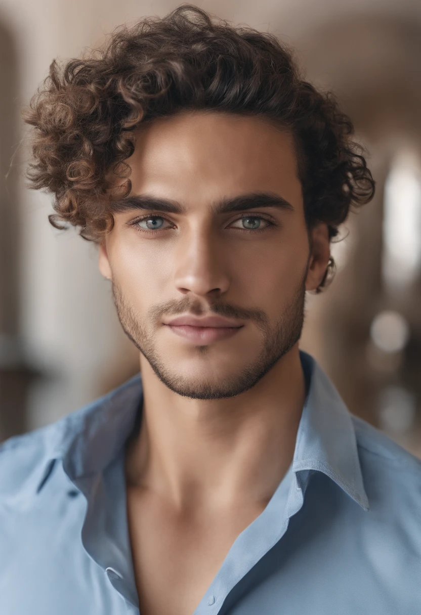 arafed man with curly hair and a blue shirt looking at the camera, rosto suado, no facial features, em um shopping, em torno de 1 9 anos, detailed unblurred face, olhos baggy, olhos pesados para o lado, Fotografia selfie 8k, front camera, tired face, rosto sujo e gorduroso, rosto muito detalhado, altamente_circunstanciado_rosto!!!