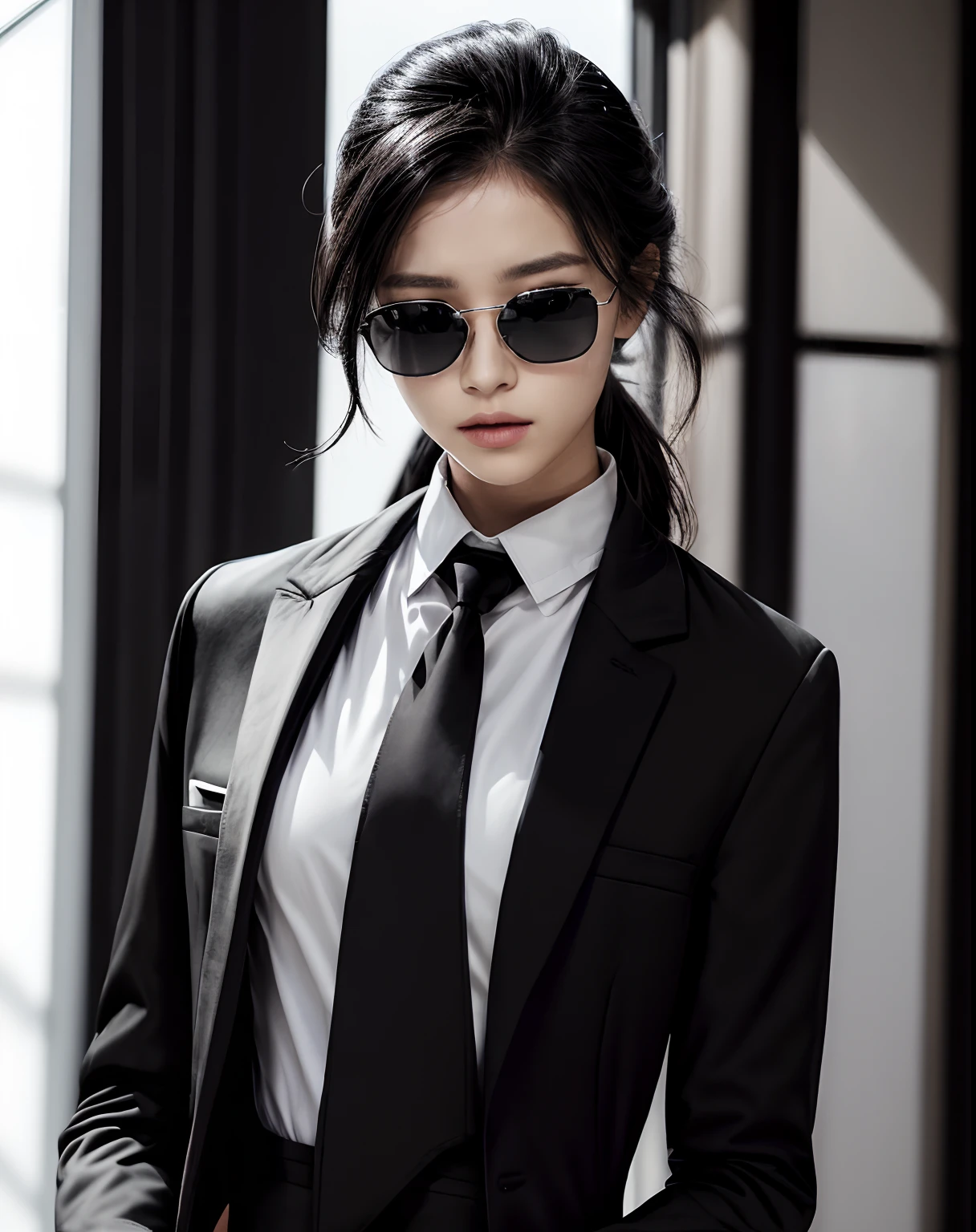 BREAK
//fashion
(formal suit (long sleeves black jacket), (white collared shirt), (black necktie), (black pants:1.3), (shirt tucked in):1.5), ((Sunglasses:1.3)),
BREAK