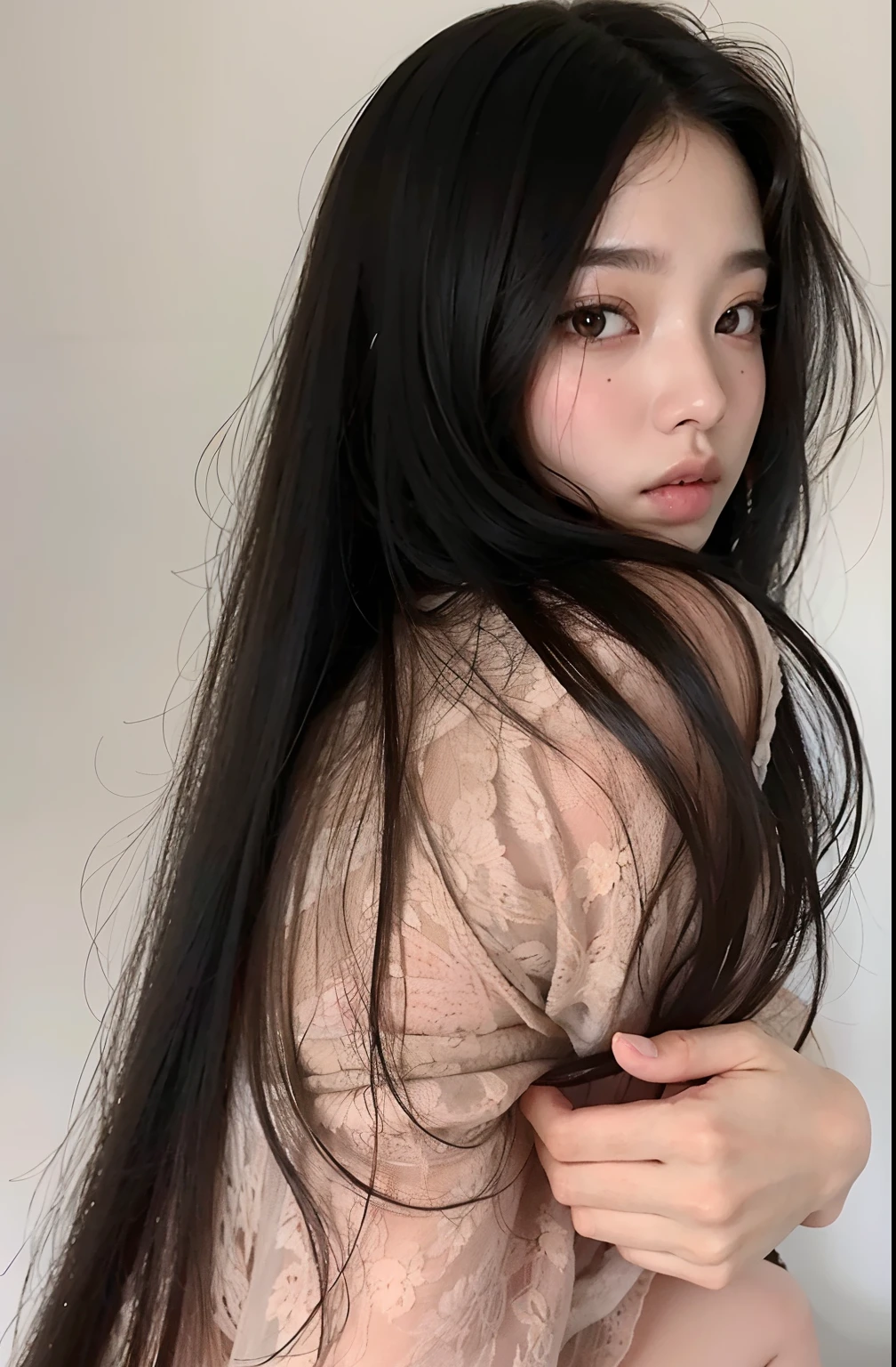 um close up de uma mulher com longos cabelos pretos e um estrangulamento, Ulzzang, cruel korean goth girl, Ela tem cabelo preto com franja, menina coreana, Mulher sul-coreana bonita, wan adorable korean face, young adorable korean face, korean face features, linda mulher coreana jovem, Jisoo do Blackpink, mulher coreana jovem bonita, preto hime corte cabelo, Jinyoung Canela