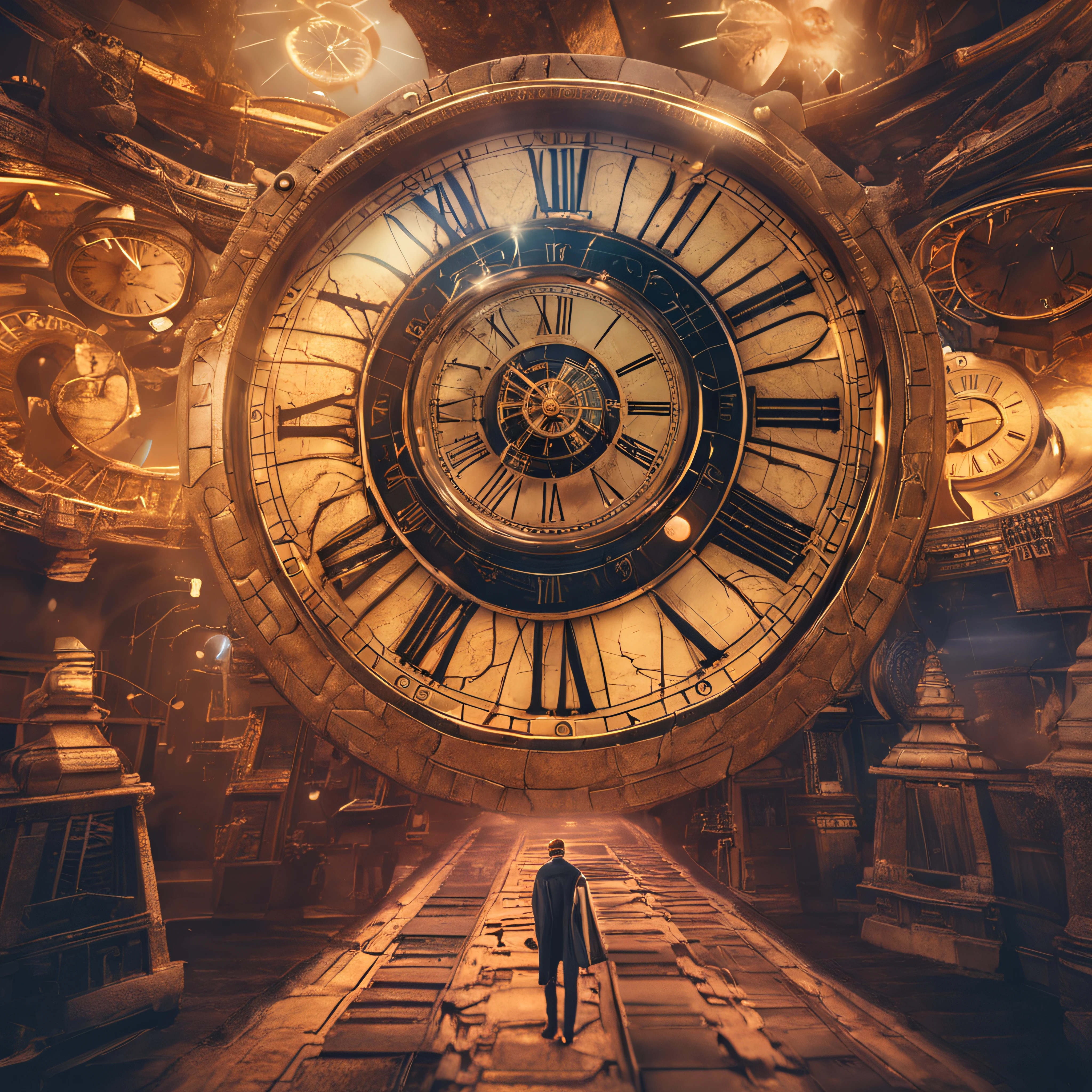 arafed image of a clock with a tardist and a tardist, Time Travel Theme, ancient mystical time lord, Travel in Time, time travelers, Time travel, time traveler, Time traveling, Time traveling machine, the time no longer exists, time warp, Beeple and Jean Giraud, Background time vortex, time machine