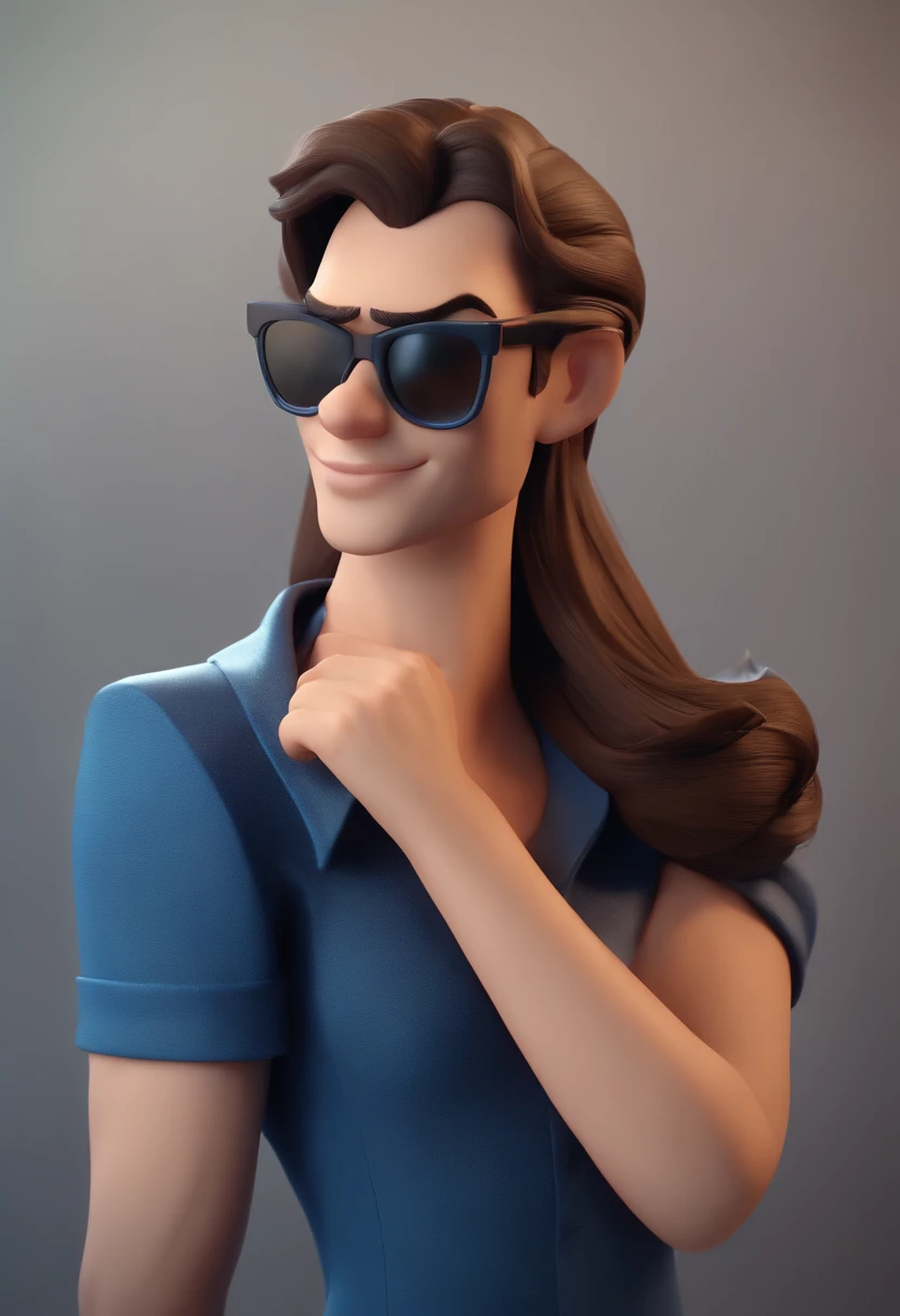 Cartoon character of a man wearing black glasses and a blue shirt, um personagem animado, Caractere estilizado, animation style rendering, 3D estilizado, Arnold Maya render, 3 d render stylized, toon render keyshot, Personagem 3D, Personagem 3D, 3d rendering stylized, 3 d character render, personagem de desenho animado, Personagem de close up, Pose de personagem, (Estilo Pixar) (master part:1.2) (Bokeh) (best quality) (pele detalhada) (textura detalhada) (8k) (argila) (Cinematic lighting) (foco nítido，Senta e vaza a parte superior do corpo