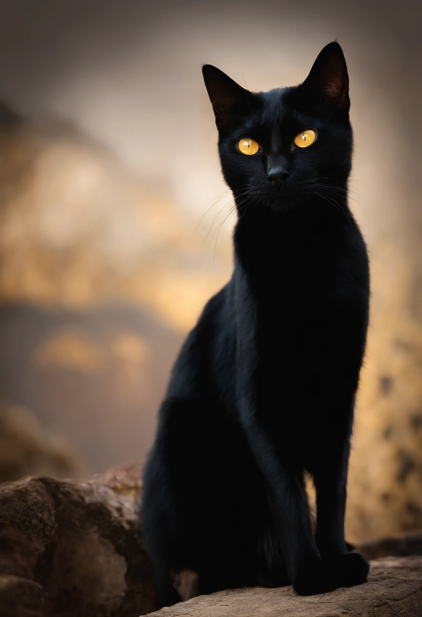 Chat noir, poile fin, yeux jaune, image sombre, nom du chat "Louna"