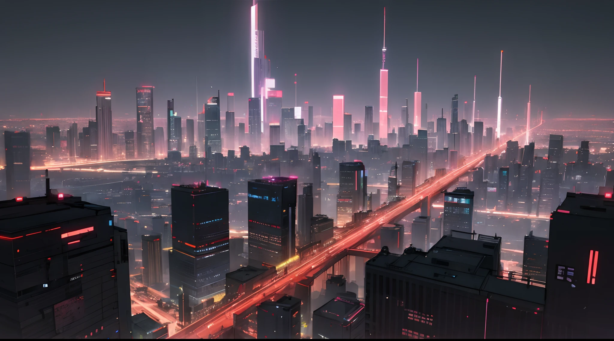 Neon cyberpunk city skyline background