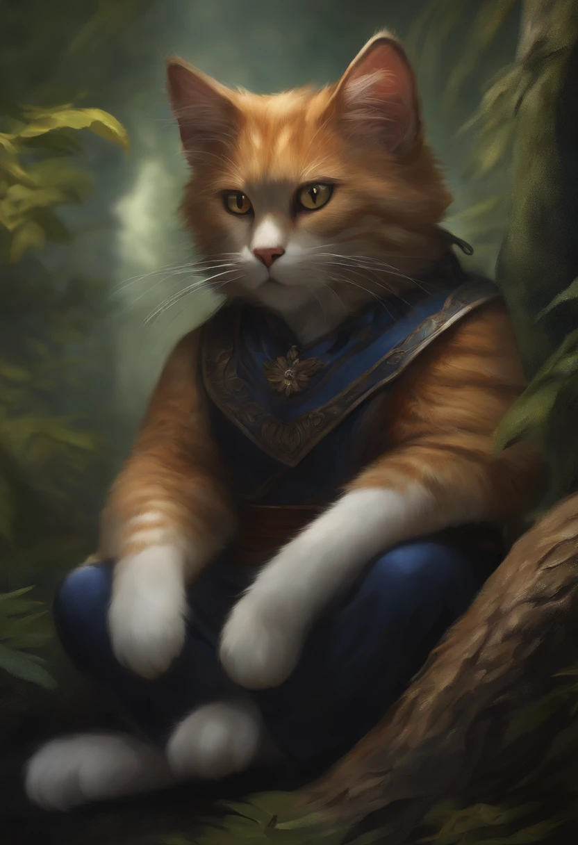 (Dark environment:0.8),Masterpiece, High quality, absurd res, Digital painting (artwork of a), by Dagasi, Yupa,Kiyosan,(anthro,Fluffy fur,Character focus:1.1),anthro male cat,Short hair,Portrait, Bright eyes,in a panoramic view,Character focus.(Detailed background:0.7),...