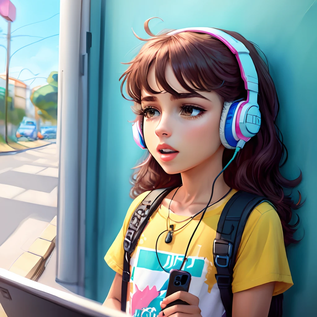 Em estilo cartoon um bugio com fones de ouvido