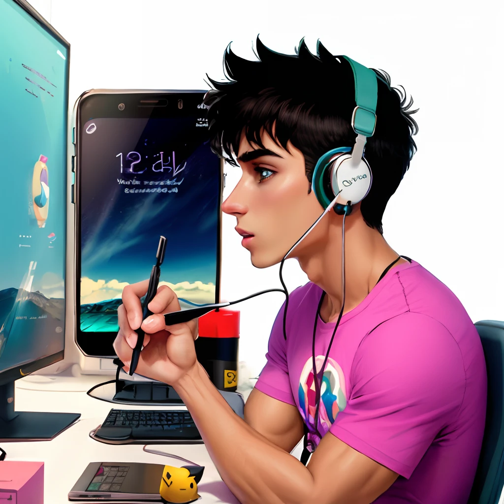 Em estilo cartoon um bugio com fones de ouvido