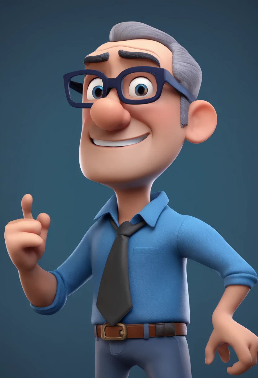 Cartoon character of a man with black glasses and a blue shirt, animation character, Caractere estilizado, animation style rendering, 3D estilizado, Arnold Maya render, 3 d render stylized, toon render keyshot, Personagem 3D, Personagem 3D, 3d rendering stylized, 3 d character render, personagem de desenho animado, Personagem de close up, Pose de personagem, (Estilo Pixar) (master part:1.2) (Bokeh) (best quality) (pele detalhada) (textura detalhada) (8k) (argila) (Cinematic lighting) (foco nítido