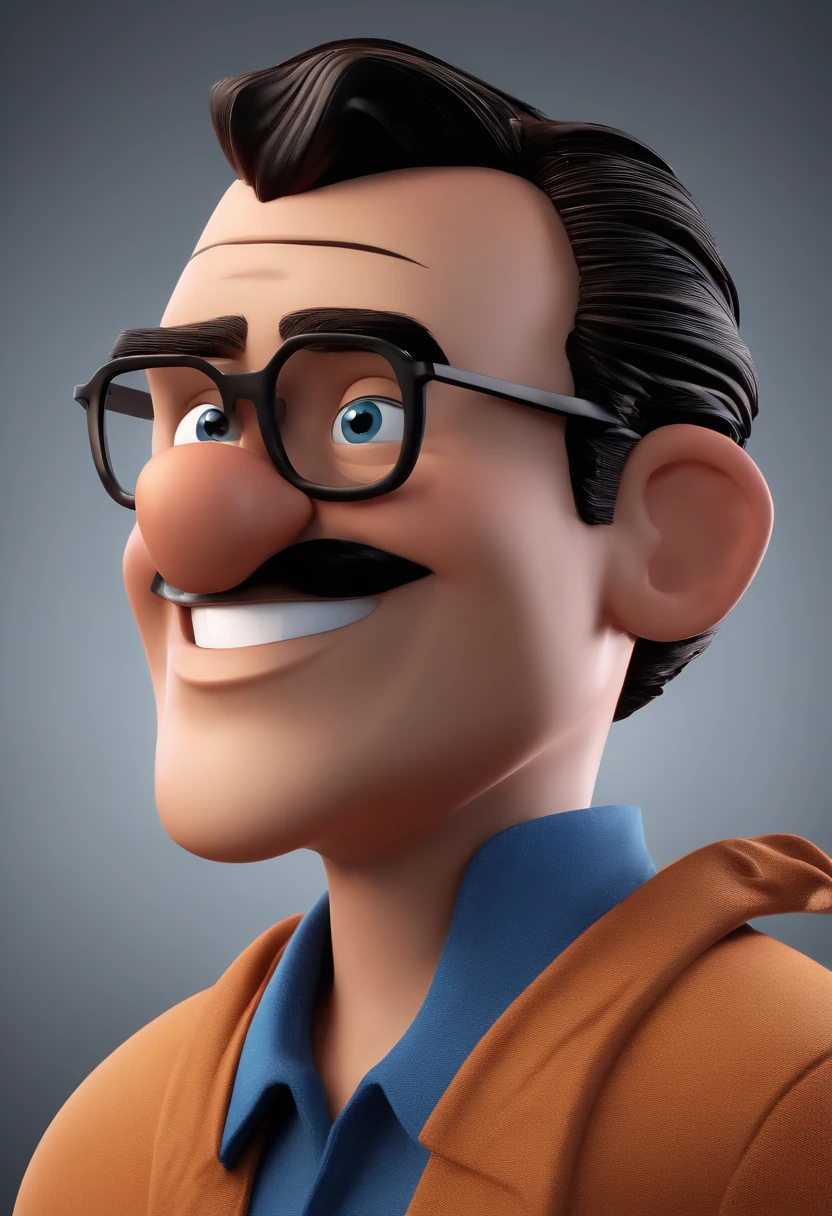 Cartoon character of a man with black glasses and a blue shirt, animation character, Caractere estilizado, animation style rendering, 3D estilizado, Arnold Maya render, 3 d render stylized, toon render keyshot, Personagem 3D, Personagem 3D, 3d rendering stylized, 3 d character render, personagem de desenho animado, Personagem de close up, Pose de personagem, (Estilo Pixar) (master part:1.2) (Bokeh) (best quality) (pele detalhada) (textura detalhada) (8k) (argila) (Cinematic lighting) (foco nítido