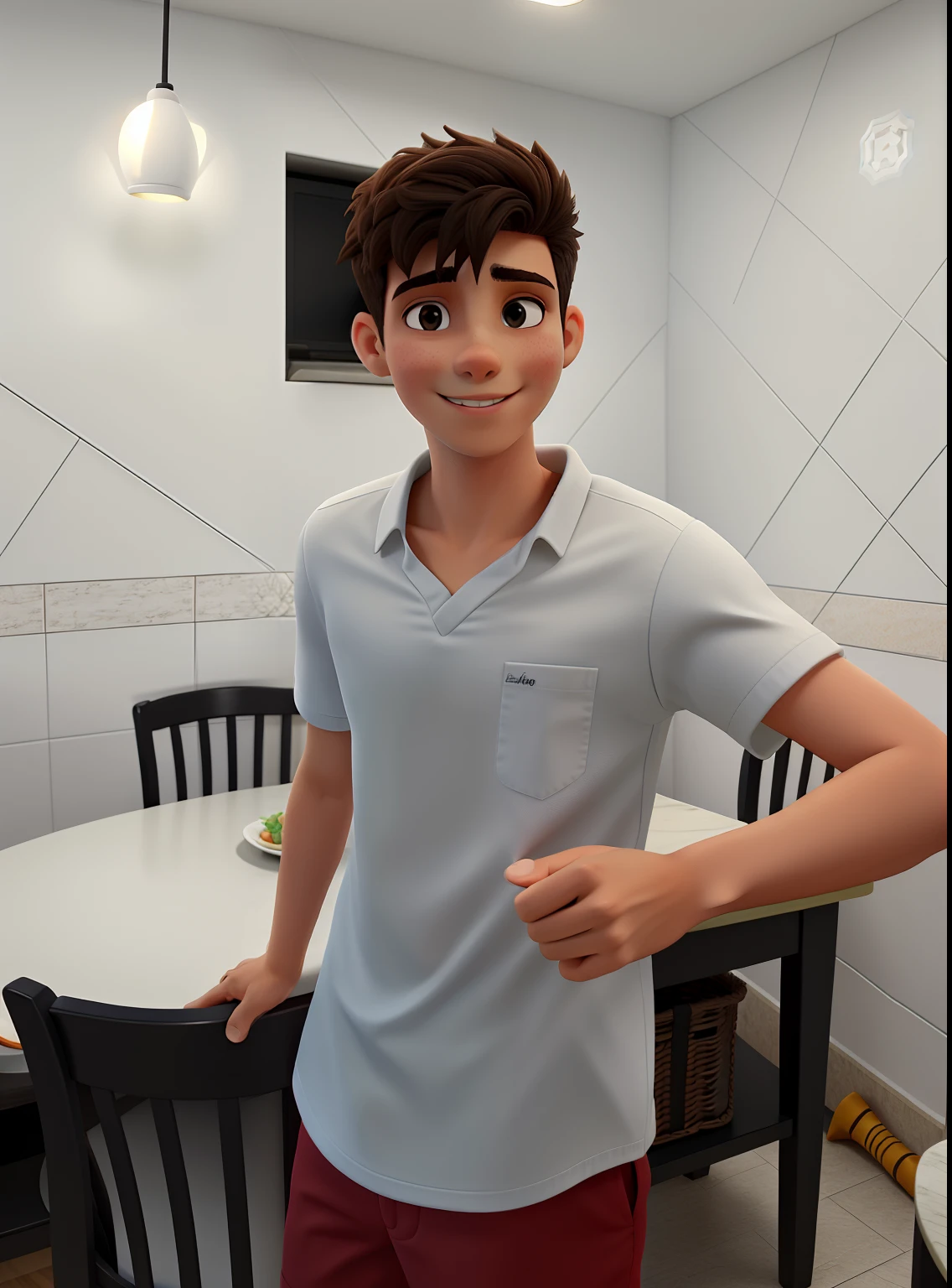 Um garoto de 14 anos numa cozinha, melhor qualidade