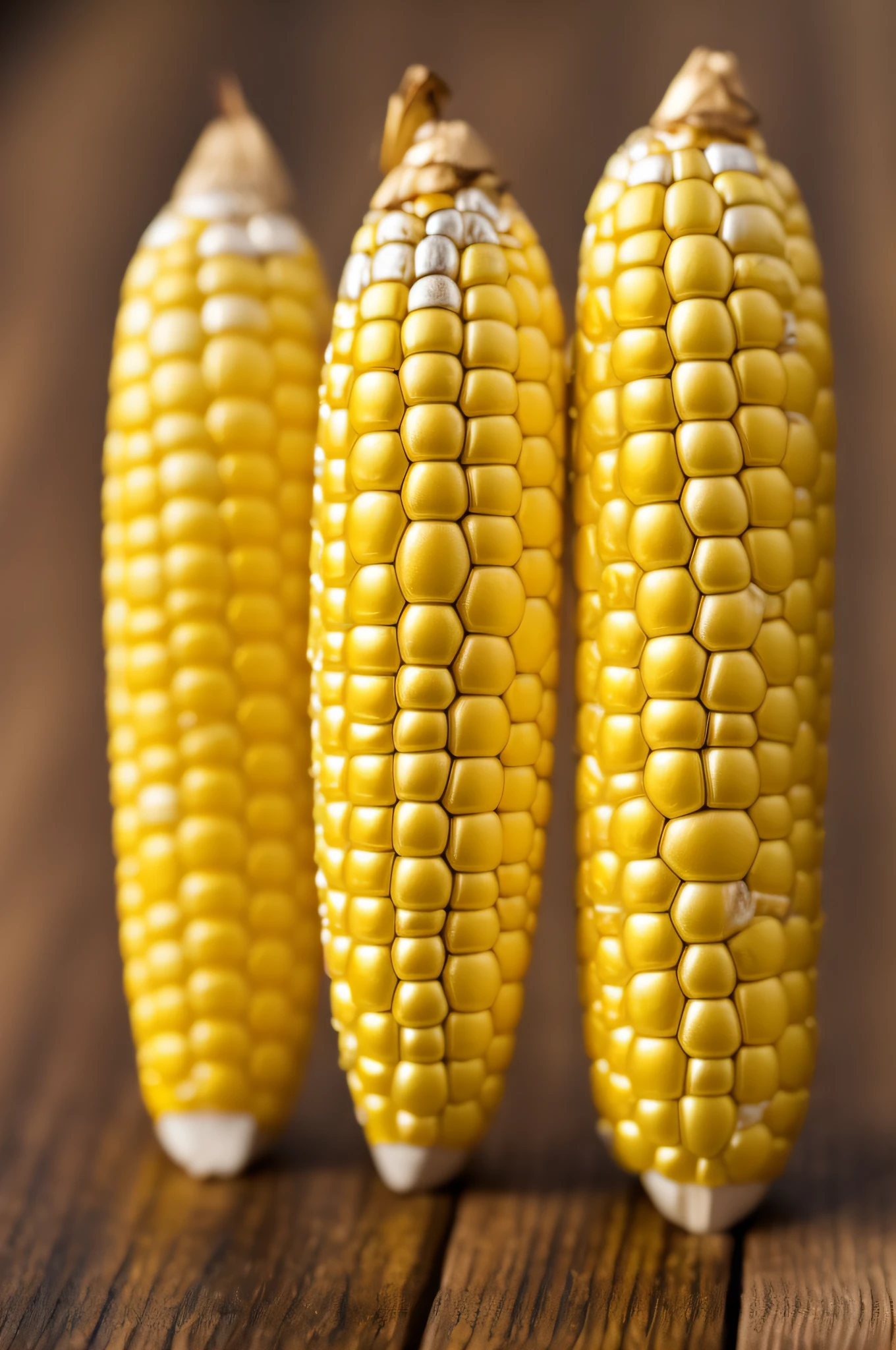 A close-up of a single corn cob, its golden kernels glistening in the sunlight, with intricate patterns and textures that make it stand out from the rest.