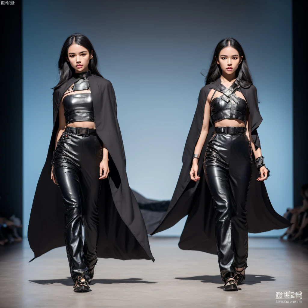3D model of fashion show,Fashion show cupcakes, Weapons fashion show, The sword, halter, holdingweapon, 32K fashion show, Linen cloak, Top quality, Masterpiece:Faust,1girll,Fashion model,stage, long whitr hair, clouds, On your stomach, (tmasterpiece,k hd,hyper HD,16k),clutching a sword, buliding, Reflectors, bloods, Eastern Asia, Weapon focus, Skysky, Fashion show brunette, knifes, trouser, firey, banya, The clothes ar, bandagens, sword sheath,Fashion show masks, 独奏
