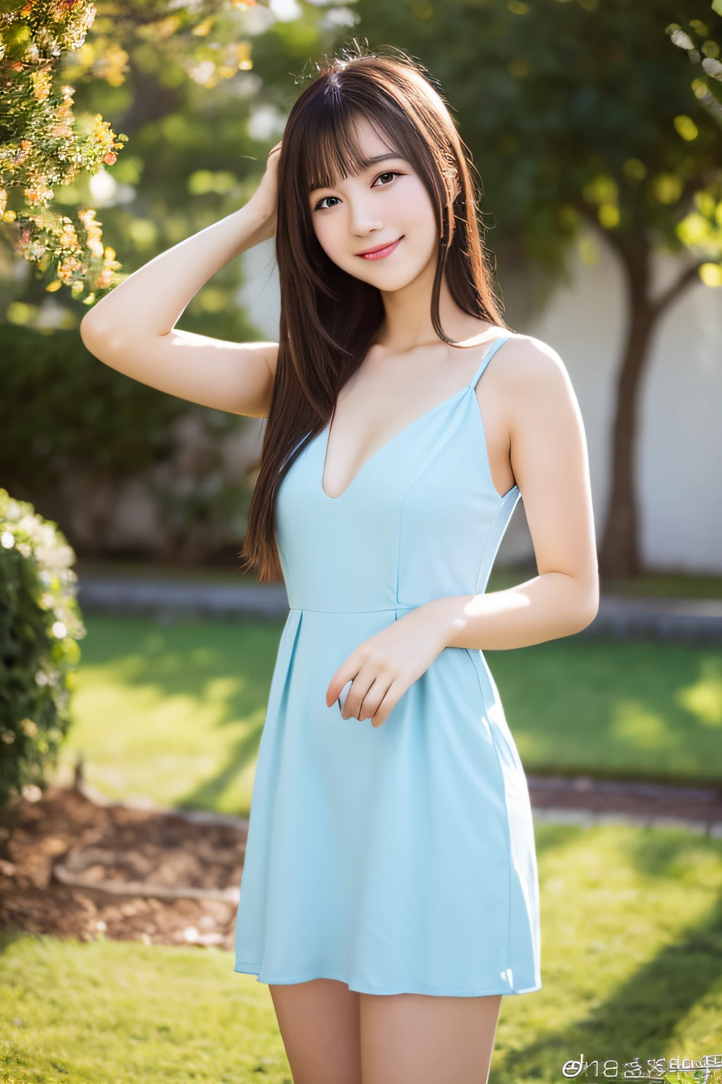 18-year-old girl,Bokeh,　（Photorealsitic：1.4,Photorealsitic）,　１garl,　looking at viewert,（Head office skin：1.4）,（（（（（Sexy buttocks,V Neck Full Body Dress）））））,（（inside a classroom、Bright morning、Raised sexy,））,