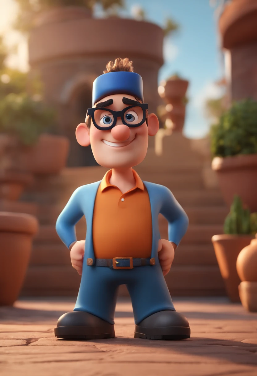 Cartoon character of a man with black glasses and a blue shirt, animation character, Caractere estilizado, animation style rendering, 3D estilizado, Arnold Maya render, 3 d render stylized, toon render keyshot, Personagem 3D, Personagem 3D, 3d rendering stylized, 3 d character render, personagem de desenho animado, Personagem de close up, Pose de personagem, (Estilo Pixar) (master part:1.2) (Bokeh) (best quality) (pele detalhada) (textura detalhada) (8k) (argila) (Cinematic lighting) (foco nítido