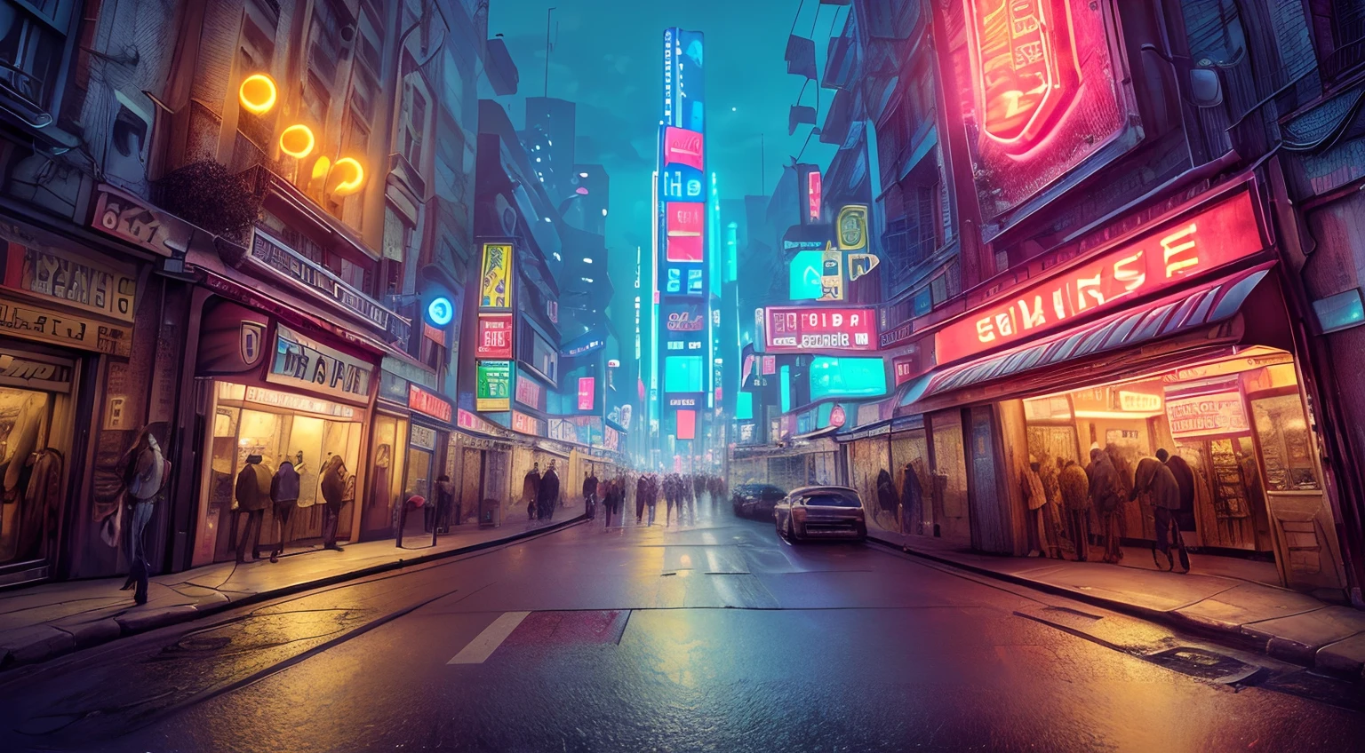 (best quality,4k,8k,highres,masterpiece:1.2), ultra-detailed, (realistic, photorealistic, photo-realistic:1.37), Urban street view, smiling, urban setting,  neon, cyberpunk, futuristic,  futurism, vibrant colors, soft lighting, golden pills, magical atmosphere,