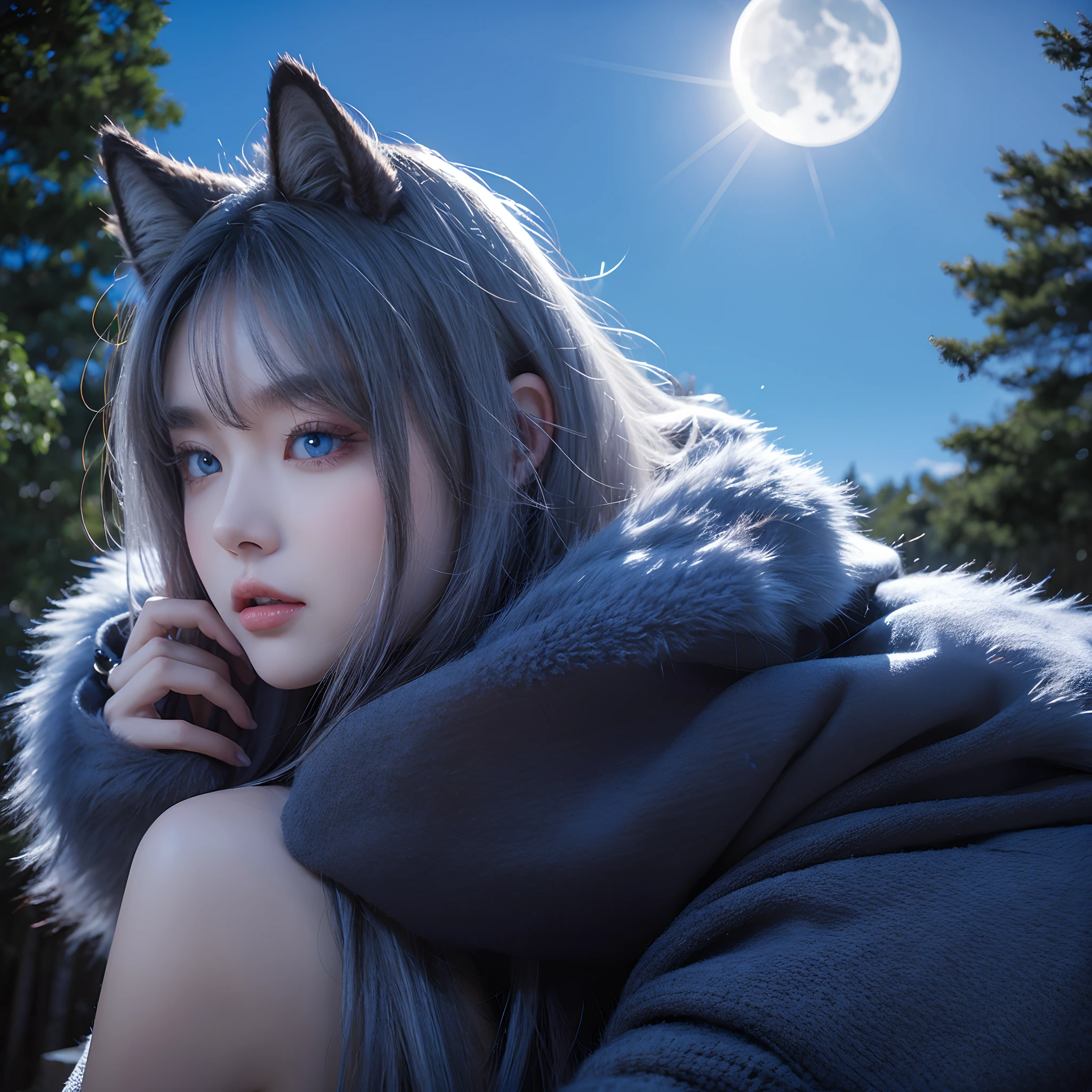furry furry wolf sky blue fur red eyes sky azure forest
