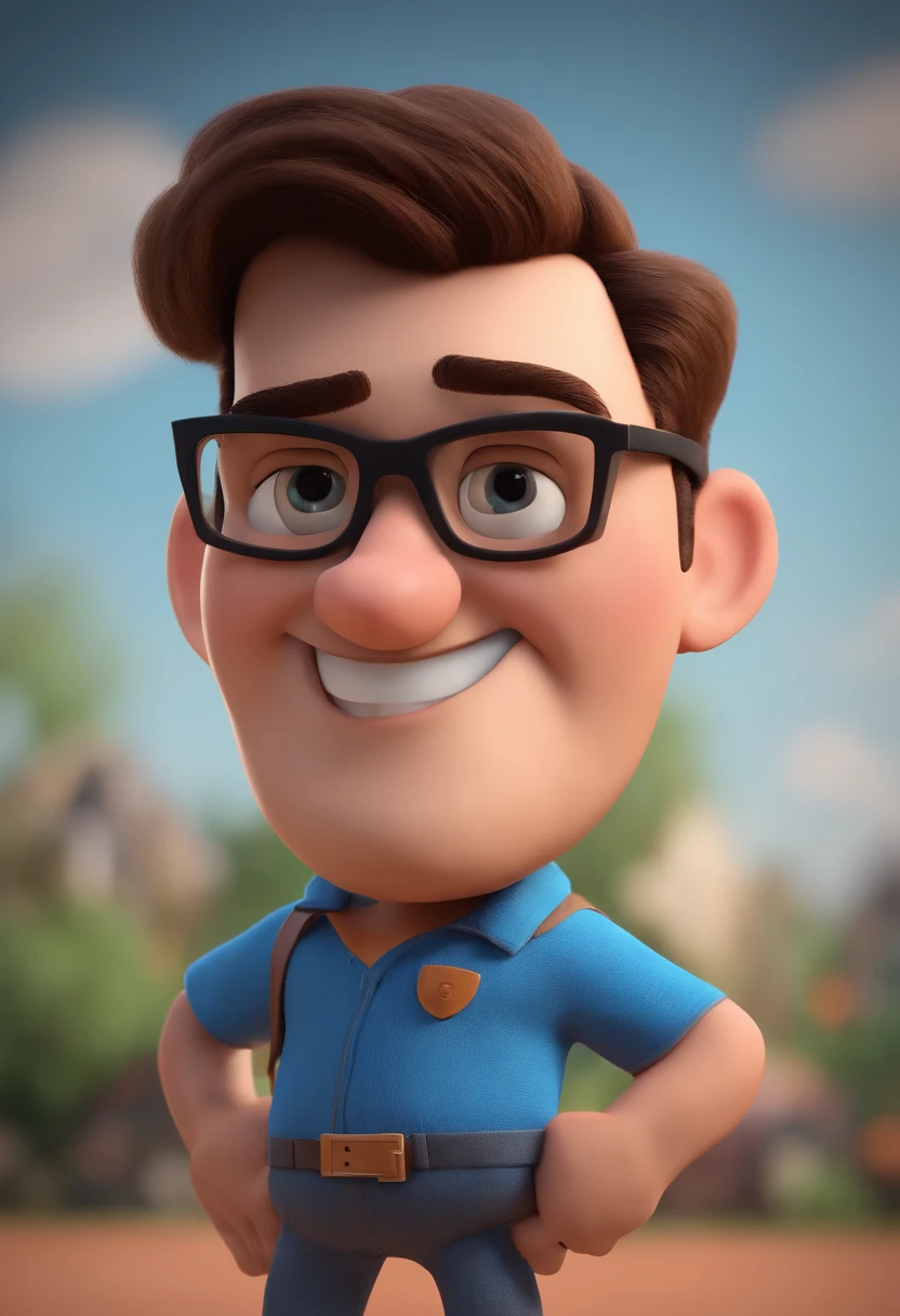Cartoon character of a man with black glasses and a blue shirt, animation character, Caractere estilizado, animation style rendering, 3D estilizado, Arnold Maya render, 3 d render stylized, toon render keyshot, Personagem 3D, Personagem 3D, 3d rendering stylized, 3 d character render, personagem de desenho animado, Personagem de close up, Pose de personagem, (Estilo Pixar) (master part:1.2) (Bokeh) (best quality) (pele detalhada) (textura detalhada) (8k) (argila) (Cinematic lighting) (foco nítido