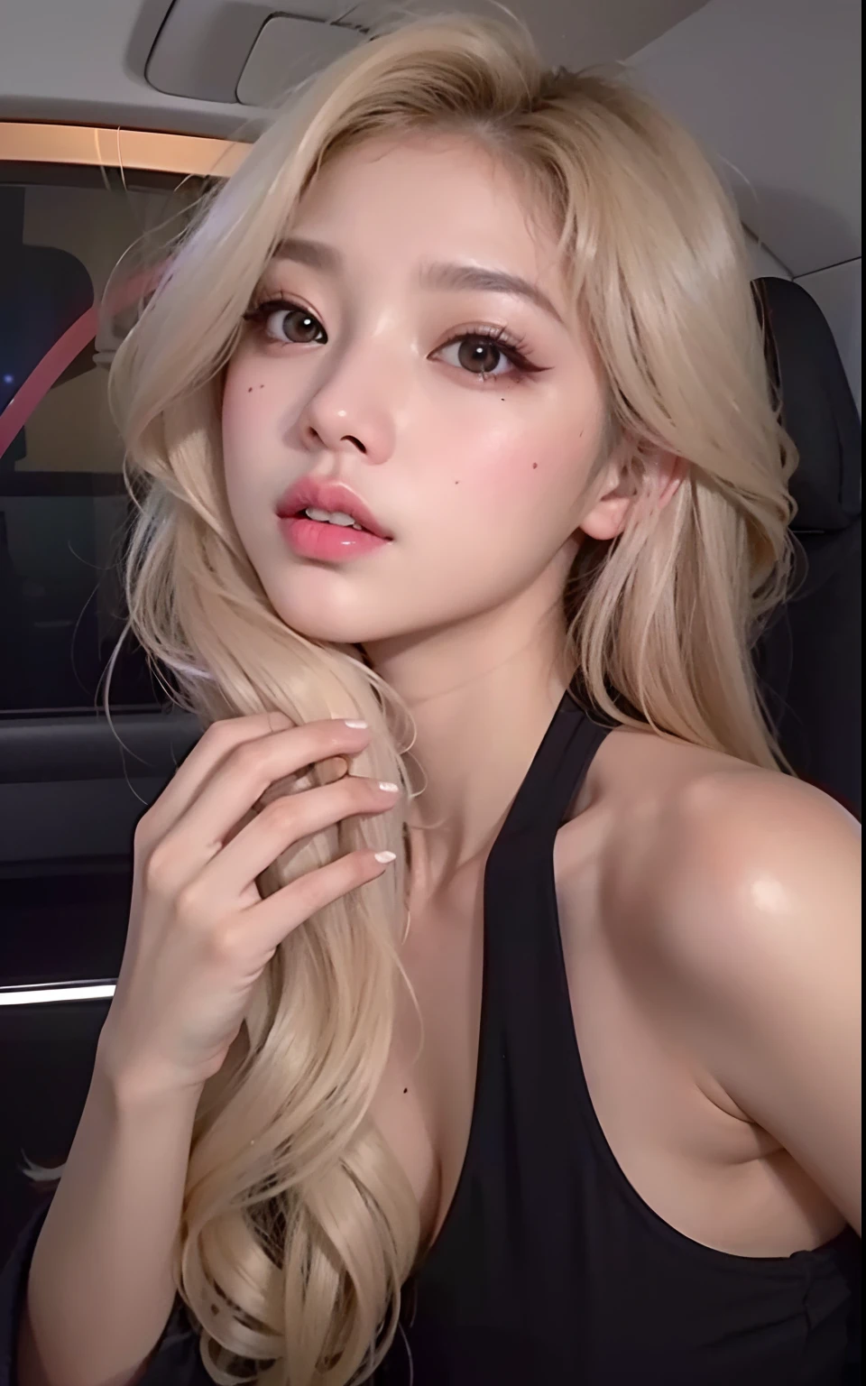 um close up de uma mulher com longos cabelos loiros e um estrangulamento, Ulzzang, cruel korean goth girl, Ela tem cabelo preto com franja, menina coreana, Mulher sul-coreana bonita, wan adorable korean face, young adorable korean face, korean face features, linda mulher coreana jovem, Jisoo do Blackpink, mulher coreana jovem bonita, preto hime corte cabelo, Jinyoung Canela