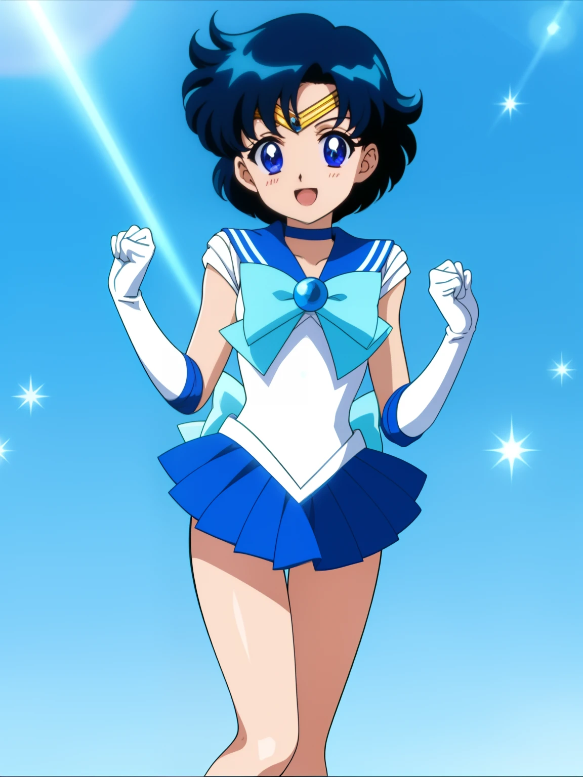 Sailor Senshi Uniform、sparkle、Sailor Mercury、Anime Boy、 boys、Ami Mizuno、gender change、gender change(Girls to boys)、circlet、Blue sailor collar、solo、Sky blue bow tie、Blue-eyed boy、Short blue-haired boy、a blue skirt、Blue choker、Blue knee boots、skirt、bow、back_bow、rating:safe、boots、Magical Boy、Bare shoulders、bare legs、knee_boots、sparkle_background、white glove、jewelry、smile、elbowgloves、耳Nipple Ring、blue_bow、sky blue_bow、open_mouth、heart、White leotard、highleg leotard、robe blanche、full_body、blue_background、white_background、looking_at_viewer、indoors、room、Muscular men、lens_flare、a miniskirt、pleatedskirt、(1990's\(styles\):0.9)、Ecchi anime style、Enchanting anime boy、Classic Boy、High quality anime art style、anime moe art style、​masterpiece、