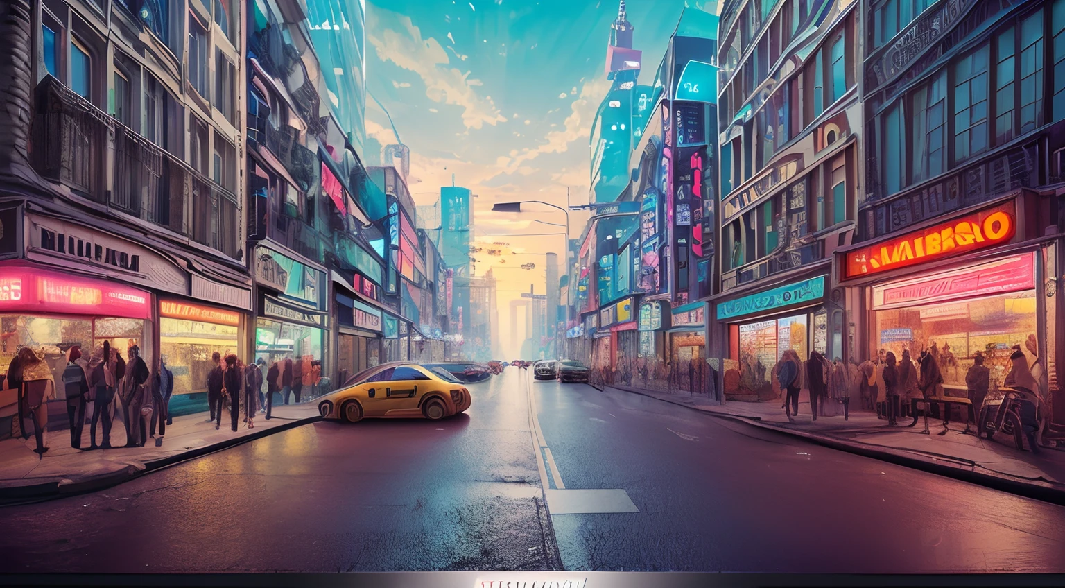 (best quality,4k,8k,highres,masterpiece:1.2), ultra-detailed, (realistic, photorealistic, photo-realistic:1.37), Urban street view, smiling, urban setting,  neon, cyberpunk, futuristic,  futurism, vibrant colors, soft lighting, golden pills, magical atmosphere,