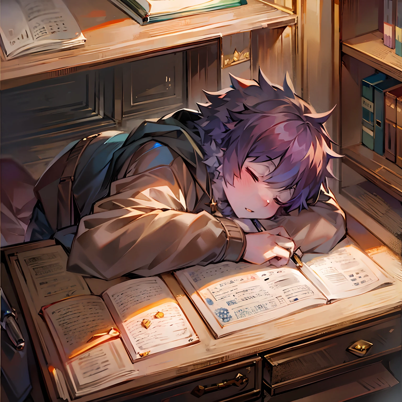 Novelist with a pen、nap、study、