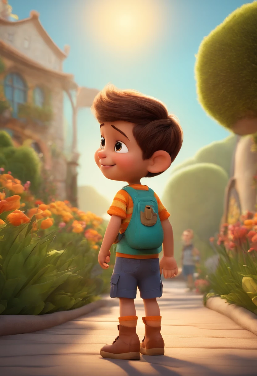 a happy cute kid standing short hair, vestindo uma fantasia espacial, , fundo branco, barnet, toon, estilo pixar, 3d, desenhos animados, rosto detalhado, asymmetrical 16k