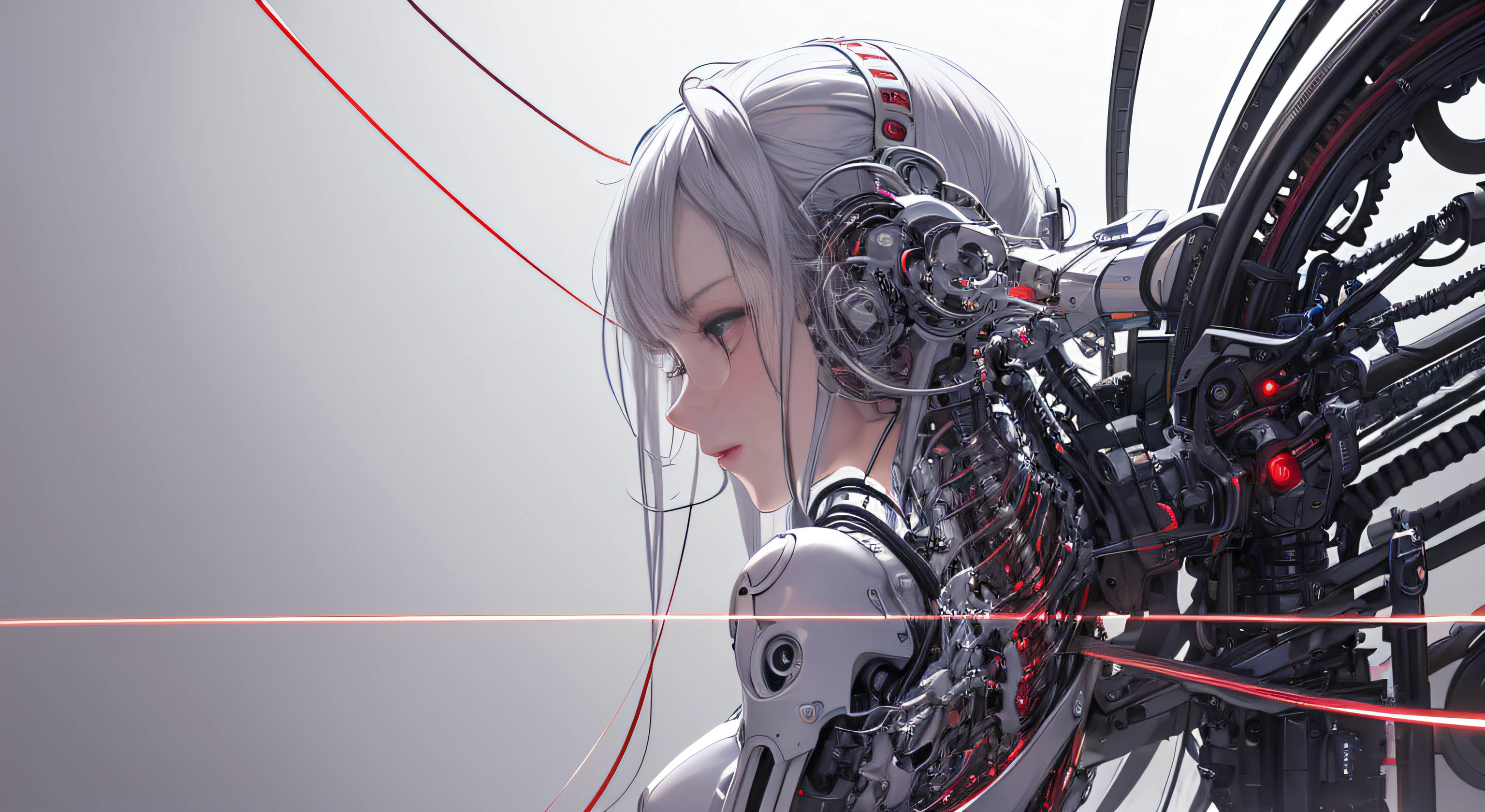 1mechanical girl,((ultra realistic details)), portrait, global illumination, shadows, octane render, 8k, ultra sharp,metal,intricate, ornaments detailed, cold colors, egypician detail, highly intricate details, realistic light, trending on cgsociety, glowing eyes, facing camera, neon details, machanical limbs,blood vessels connected to tubes,mechanical vertebra attaching to back,mechanical cervial attaching to neck,sitting,wires and cables connecting to head