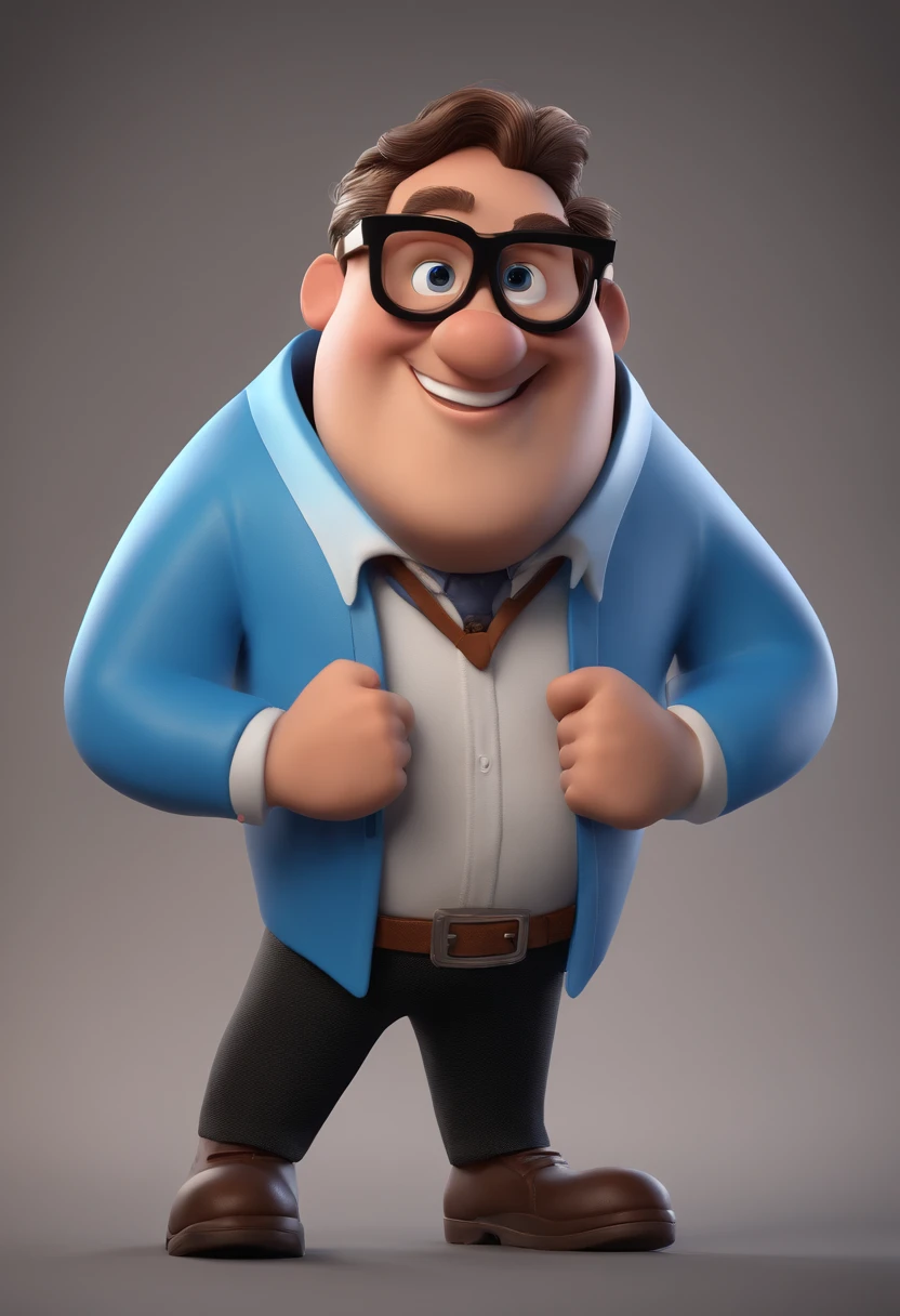 Cartoon character of a man with black glasses and a blue shirt, animation character, Caractere estilizado, animation style rendering, 3D estilizado, Arnold Maya render, 3 d render stylized, toon render keyshot, Personagem 3D, Personagem 3D, 3d rendering stylized, 3 d character render, personagem de desenho animado, Personagem de close up, Pose de personagem, (Estilo Pixar) (master part:1.2) (Bokeh) (best quality) (pele detalhada) (textura detalhada) (8k) (argila) (Cinematic lighting) (foco nítido