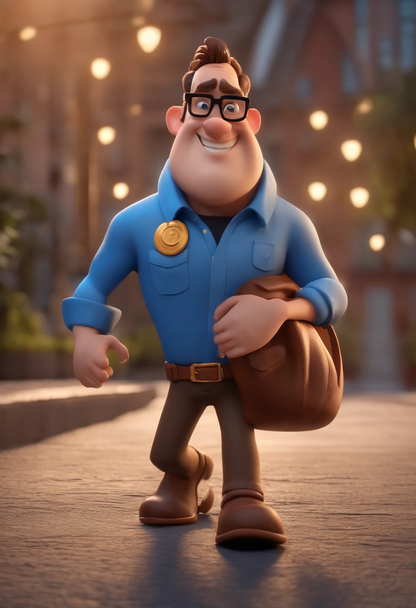 Cartoon character of a man with black glasses and a blue shirt, animation character, Caractere estilizado, animation style rendering, 3D estilizado, Arnold Maya render, 3 d render stylized, toon render keyshot, Personagem 3D, Personagem 3D, 3d rendering stylized, 3 d character render, personagem de desenho animado, Personagem de close up, Pose de personagem, (Estilo Pixar) (master part:1.2) (Bokeh) (best quality) (pele detalhada) (textura detalhada) (8k) (argila) (Cinematic lighting) (foco nítido