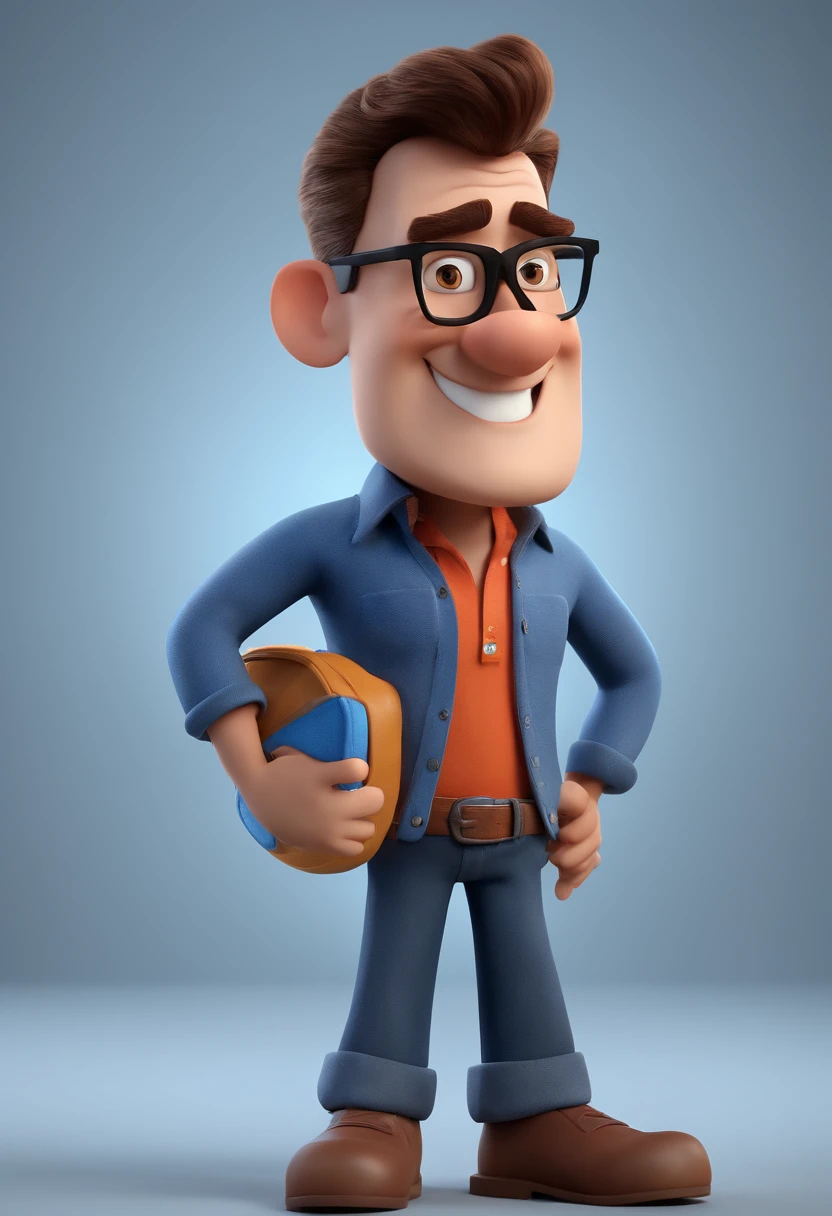 Cartoon character of a man with black glasses and a blue shirt, animation character, Caractere estilizado, animation style rendering, 3D estilizado, Arnold Maya render, 3 d render stylized, toon render keyshot, Personagem 3D, Personagem 3D, 3d rendering stylized, 3 d character render, personagem de desenho animado, Personagem de close up, Pose de personagem, (Estilo Pixar) (master part:1.2) (Bokeh) (best quality) (pele detalhada) (textura detalhada) (8k) (argila) (Cinematic lighting) (foco nítido