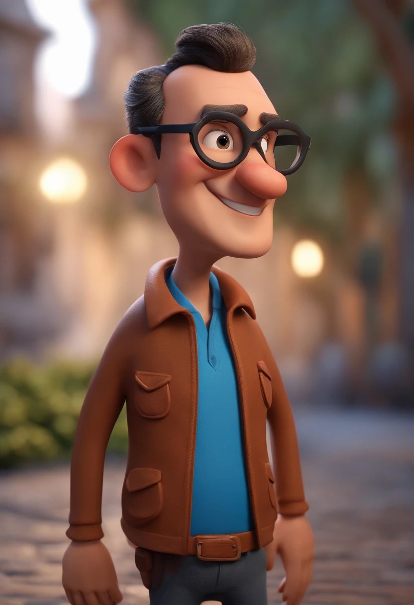 Cartoon character of a man with black glasses and a blue shirt, animation character, Caractere estilizado, animation style rendering, 3D estilizado, Arnold Maya render, 3 d render stylized, toon render keyshot, Personagem 3D, Personagem 3D, 3d rendering stylized, 3 d character render, personagem de desenho animado, Personagem de close up, Pose de personagem, (Estilo Pixar) (master part:1.2) (Bokeh) (best quality) (pele detalhada) (textura detalhada) (8k) (argila) (Cinematic lighting) (foco nítido