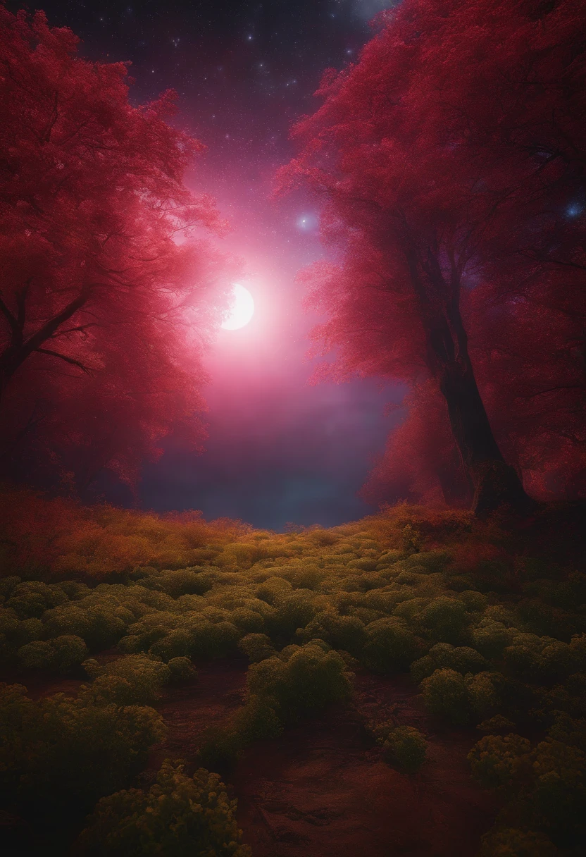 Um necromante vermelho, lua de sangue, ray tracing, master part, best quality, Ultra Qualidade, detalhes absurdos, Melhor Luz, Melhor sombra, Sharp, sharped image, circunstanciado, extremamente detalhado, great resolution, 8k, 4k, UHD, particle effects, belos efeitos, vivid colors, Neon light, neon light, Luz,