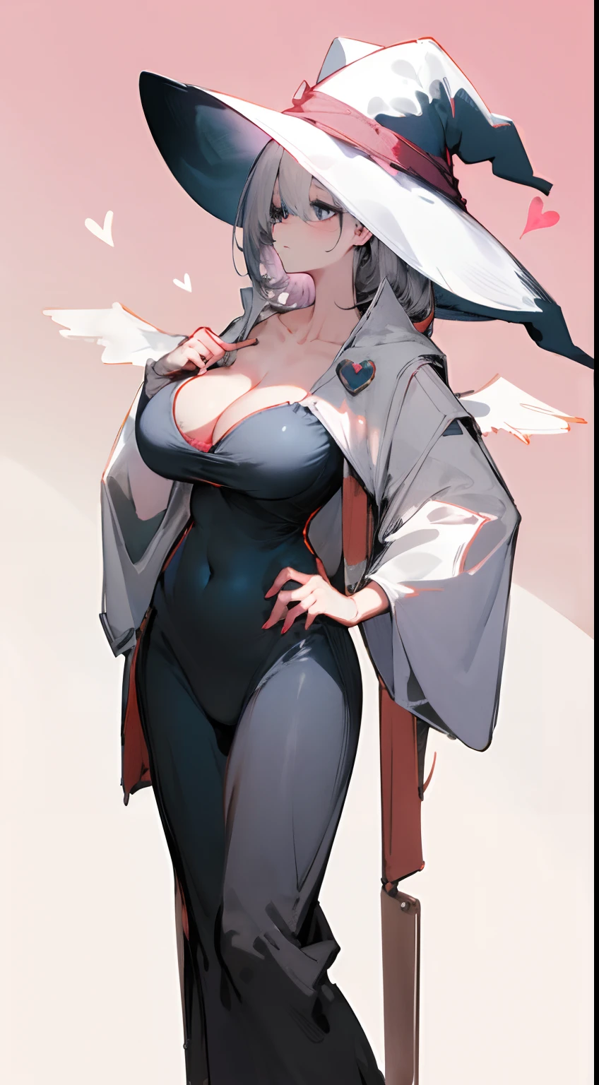Leakage out of the collarbone,Neck leakage,Heart-shaped decoration,sorceress woman,Witch hat,stand posture,standing straight,