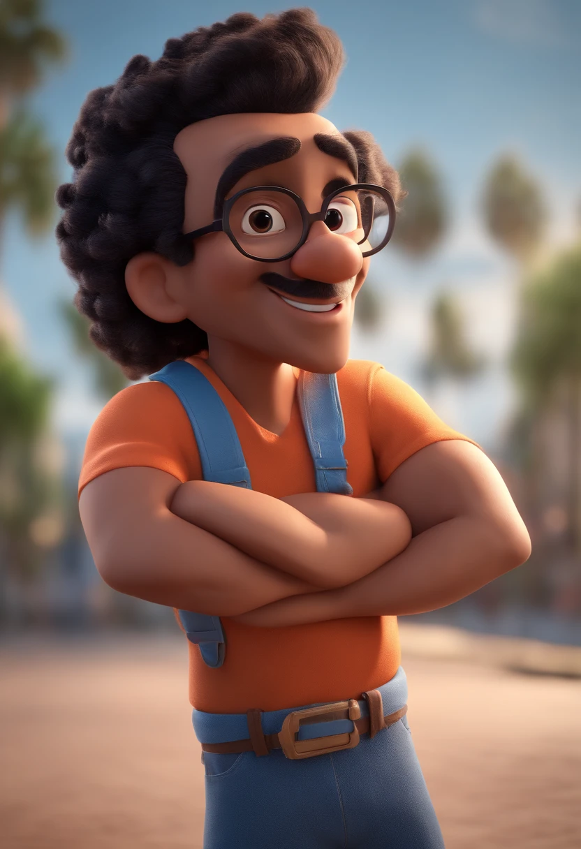 Cartoon character of a man with black glasses and a blue shirt, animation character, Caractere estilizado, animation style rendering, 3D estilizado, Arnold Maya render, 3 d render stylized, toon render keyshot, Personagem 3D, Personagem 3D, 3d rendering stylized, 3 d character render, personagem de desenho animado, Personagem de close up, Pose de personagem,  (Estilo Pixar) (master part:1.2) (Bokeh) (best quality) (pele detalhada) (textura detalhada) (8k) (argila) (Cinematic lighting) (foco nítido