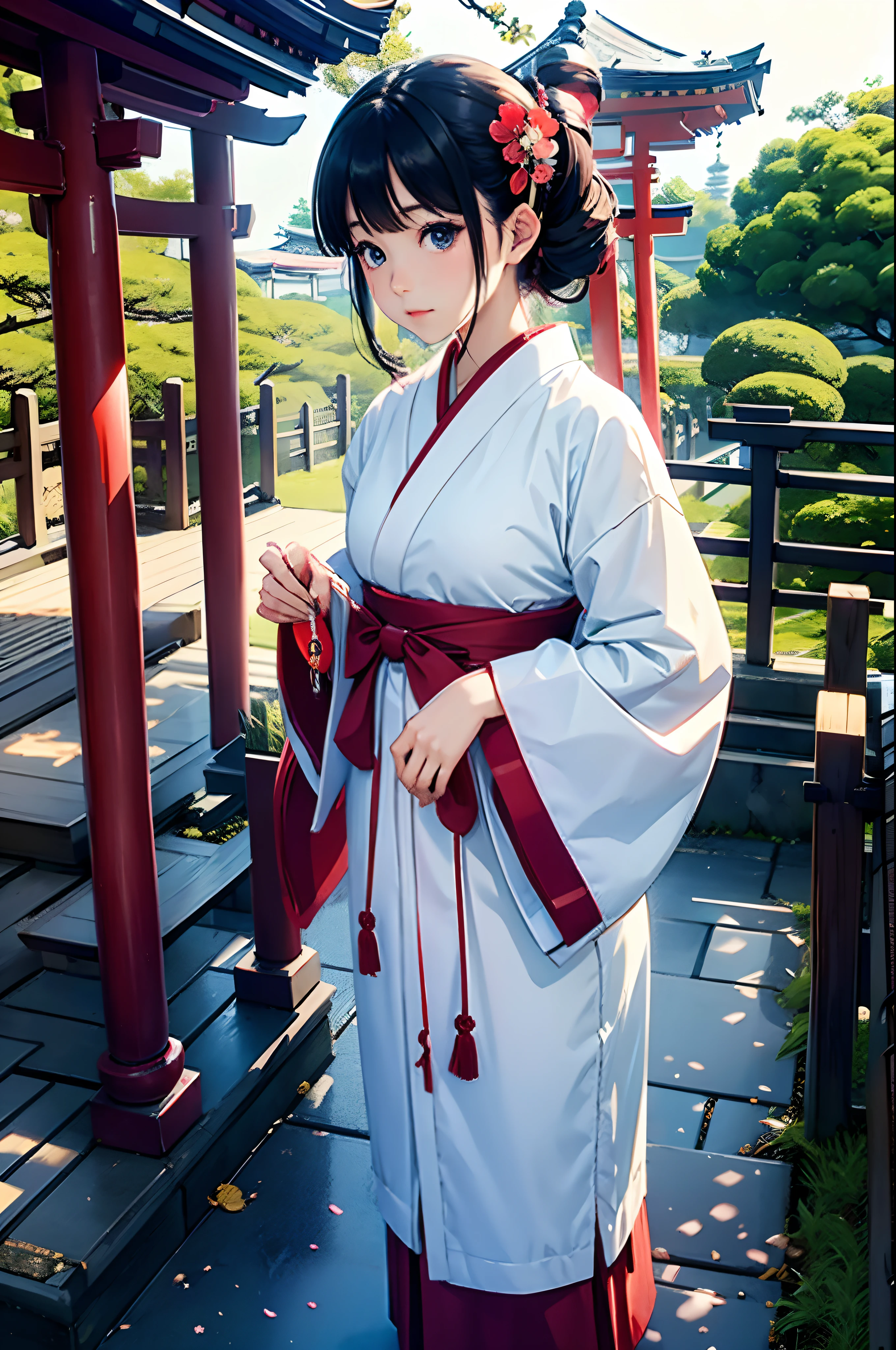 (Japan Beauty、shrine maiden、、Beautuful Women:1.5、cute little、spotless)、shrines、during daytime、Cleaning:1.5