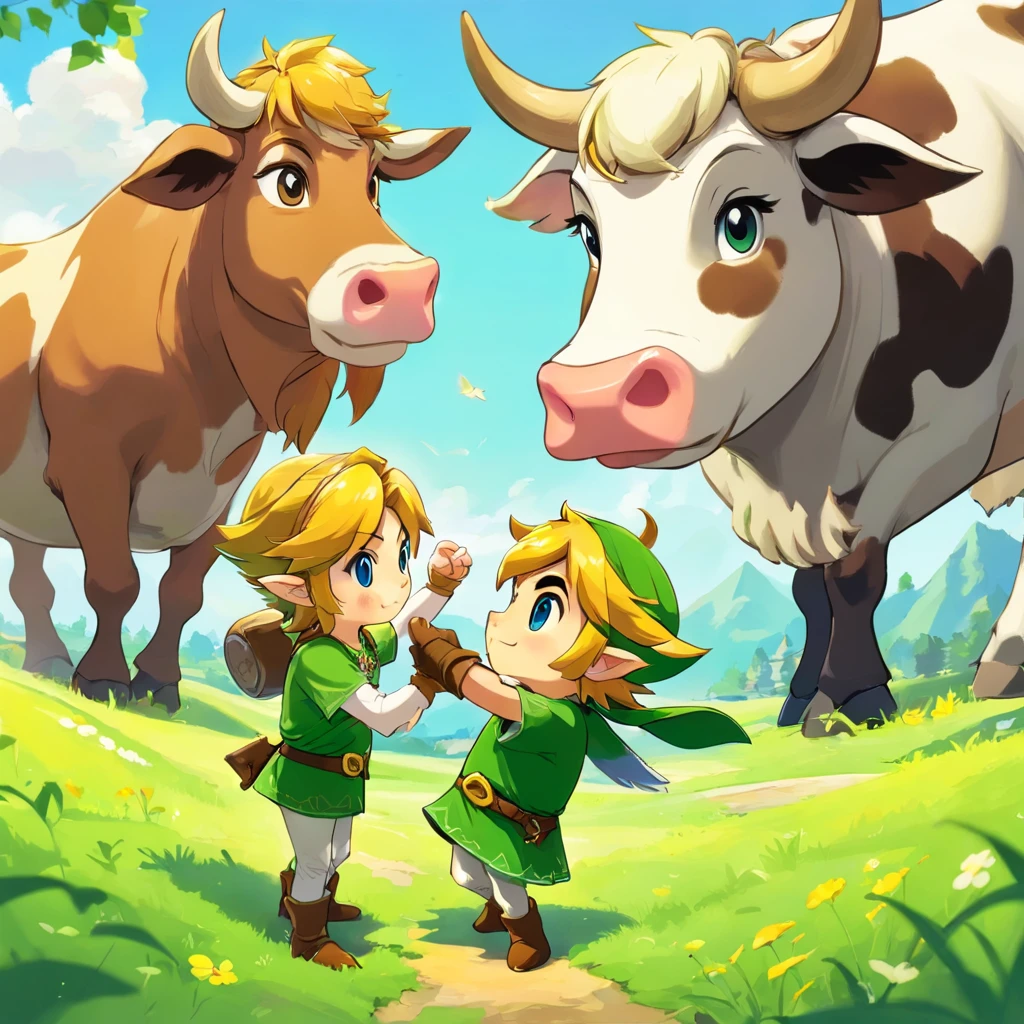 The boy and the cow meet for the first time