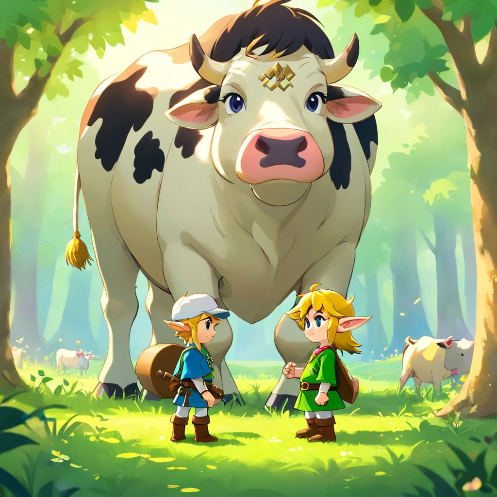 The little boy and the cow meet for the first time