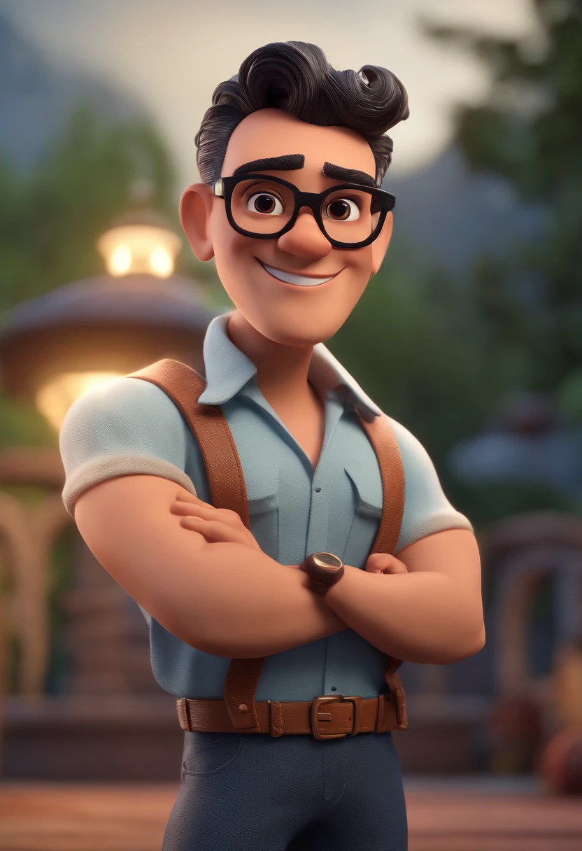 Cartoon character of a man with black glasses and a blue shirt, animation character, Caractere estilizado, animation style rendering, 3D estilizado, Arnold Maya render, 3 d render stylized, toon render keyshot, Personagem 3D, Personagem 3D, 3d rendering stylized, 3 d character render, personagem de desenho animado, Personagem de close up, Pose de personagem, (Estilo Pixar) (master part:1.2) (Bokeh) (best quality) (pele detalhada) (textura detalhada) (8k) (argila) (Cinematic lighting) (foco nítido