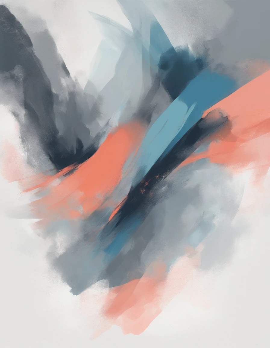 Modern abstract painting, gray, blue, salmon color, rounded asymmetrical abstract figures, harmonious colors, professional painting, high quality