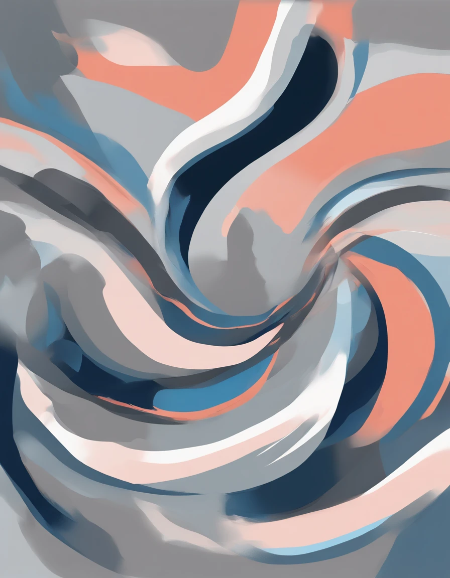 Modern abstract painting, gray, blue, salmon color, rounded asymmetrical abstract figures, harmonious colors, professional painting, high quality