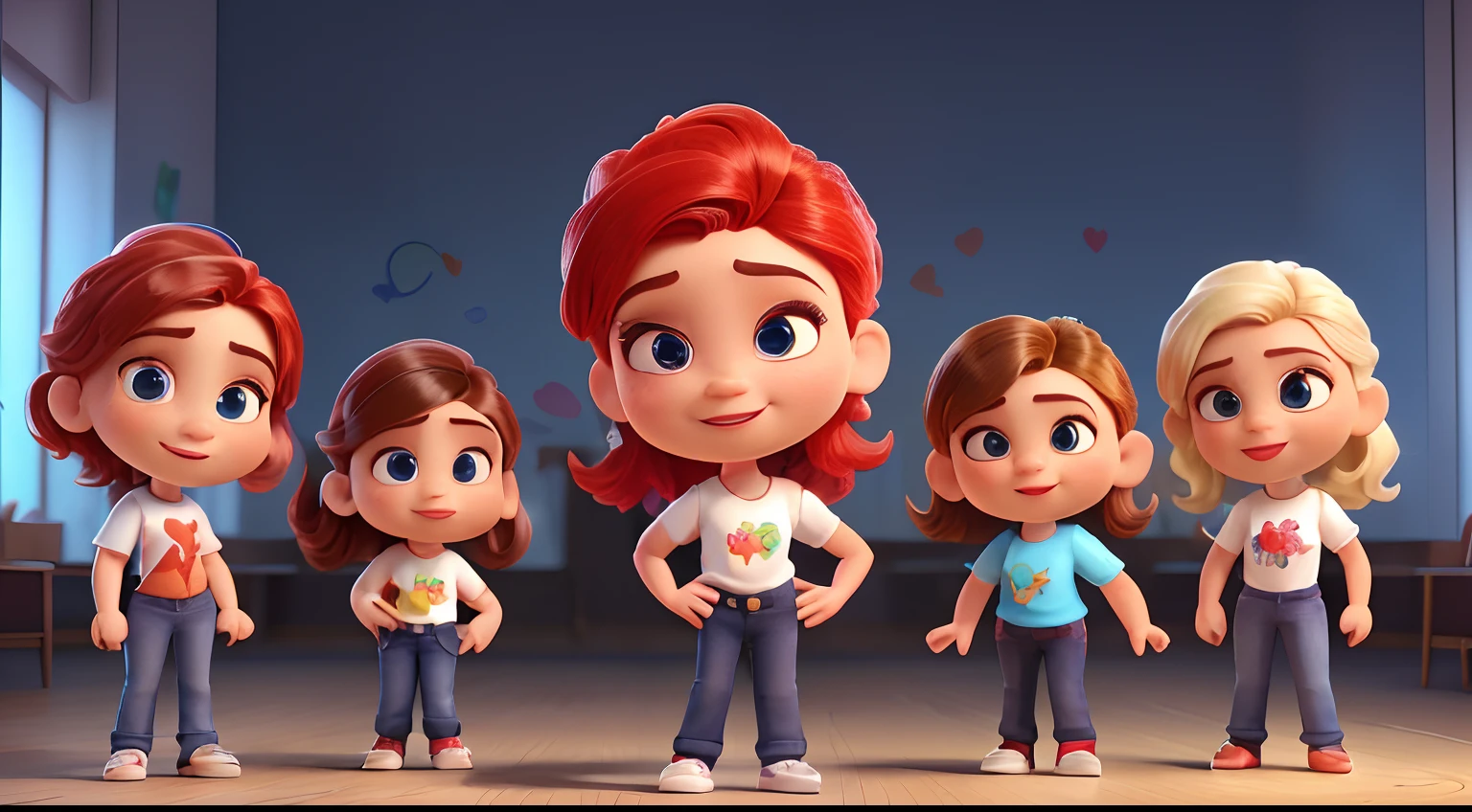 Meu avatar da Pixar, com cabelos cacheados e castanho claro, olhos castanhos claros. gosto de me vestir bem, vestido longo formal, saia jeans e camiseta look, Women's black dress pants and white and red blazer t-shirt, gosta de cantar com microfone, Likes to listen to music, gosta de ler, Ama is with the family, enjoys ballet and dance, gosta de escrever frases