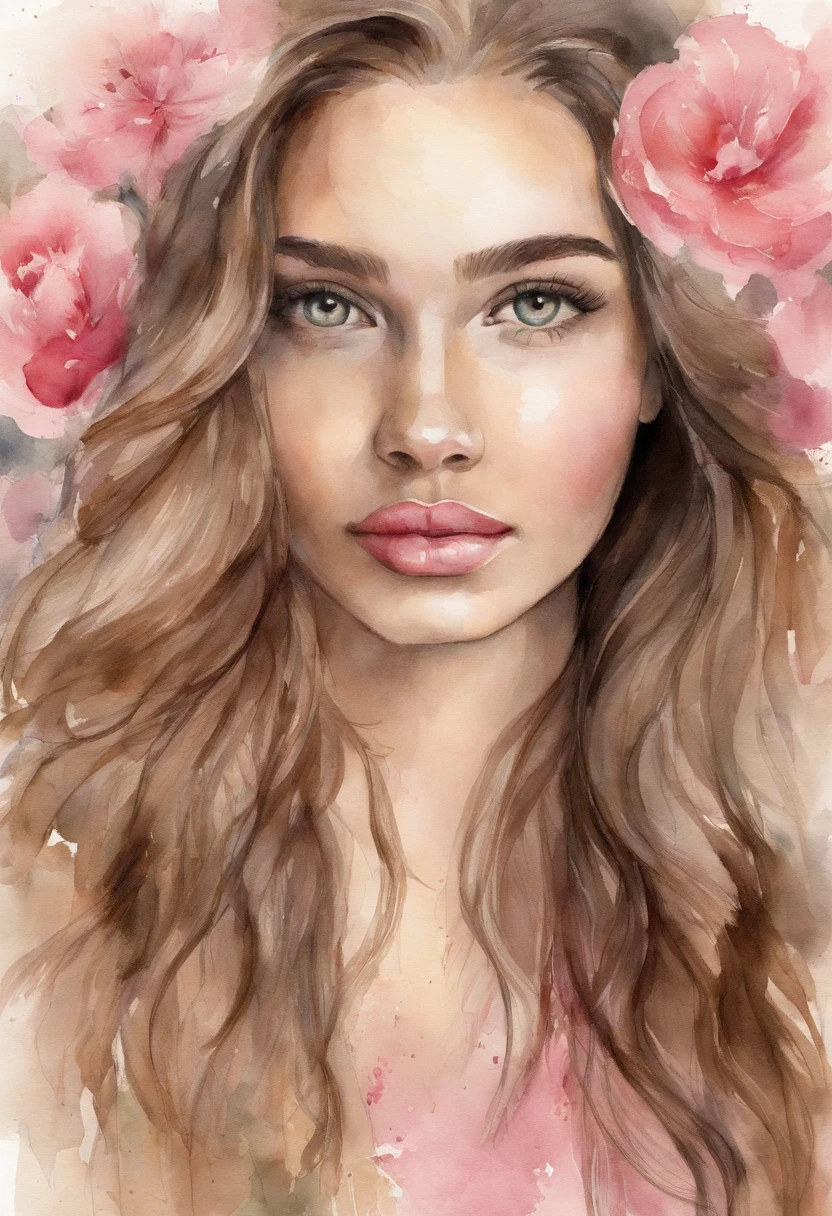 (master part),(best quality:1.1),(ultra-detalhado),best illustration,detalhe fino,(retrato:1.1),(close-up intenso),Desenho em aquarela)floating,1girl,sozinho,13 anos,esguio,(rosto extremamente delicado e bonito),(Olhos cor-de-rosa detalhados),thick pink lips,(cabelos desgrenhados),(vestindo uma camiseta folgada),soft and lazy,(fundo simples:1.2)fundo colorido inteiro,claro,4k