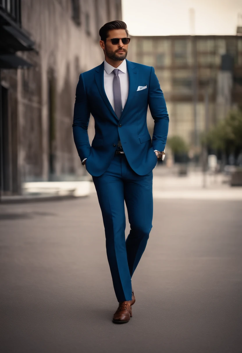 Attractive 30-year-old man in boss Hugo's business suit , Barba bonita , Executivo Homem Sexy, Terno Soo, Front camera focus, modo retrato, Perfectly straight in front of the camera