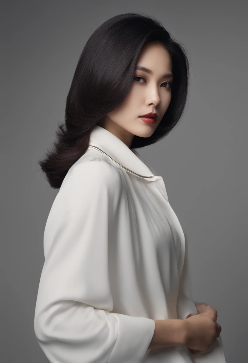 s office, uma japonesa de cabelo curto e preto, uma mulher com cabelo loiro encaracolado, uma mulher cabelo comprido e claro, An Asian woman with long straight hair, a man with slicked-back hair with a big mustache and a short beard and another man with short, white hair