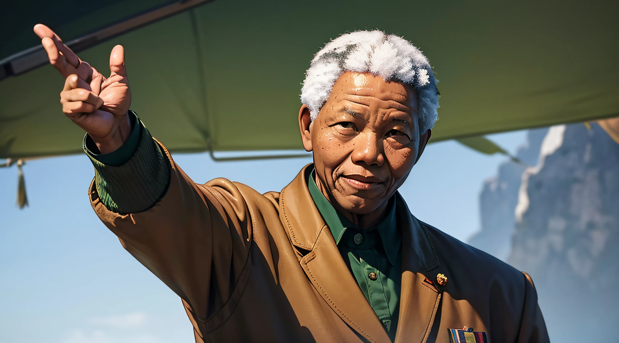 Nelson Mandela was one of the greatest peace fighters in South African history，His story is full of touching moments。 Nelson Mandela is one of the greatest peace activists in South African history, and his story is filled with touching moments. One of the most impressive examples of this occurred during his 27 years in prison on Robben Island。 One particularly impressive example occurred during his 27-year imprisonment on Robben Island. Despite being under extremely harsh conditions and inhumane treatment，Mandela has always maintained tenacity and dignity。 Despite the harsh conditions and inhumane treatment, Mandela maintained his resilience and dignity throughout. His leadership and strong belief in racial reconciliation have made him a symbol of peaceful transition in South Africa。 His leadership and unwavering belief in racial reconciliation made him a symbol of South Africa's peaceful transition. When South Africa ended apartheid and held its first national elections，Nelson Mandela ran for the presidency。 When South Africa ended apartheid and held its first national election, Mandela ran for the presidency. Sin embargo，The most touching moment occurred after being elected，He chose to move towards reconciliation rather than revenge。 However, the most touching moment came after his election when he chose reconciliation over revenge. He is committed to building a South Africa that is full of reconciliation and inclusiveness，Instead of retaliating against。 He dedicated himself to building a South Africa founded on reconciliation and inclusivity rather than seeking retribution. Mandela's persistence and wisdom saved South Africa from possible ethnic violence，A peaceful transition has been achieved。 Mandela's determination and wisdom prevented potential racial violence in South Africa and achieved a peaceful transition. His story inspires people around the world，Peace was conveyed、The importance of tolerance and justice。 His story inspires people worldwide, conveying the importance of peace, tolerance, and justice. Nelson Mandela's life is a timeless example，It inspires us to pursue peace，No matter how challenging it is。 Nelson Mandela's life is a timeless example that inspires us to pursue peace, no matter the challenges we face. Help me generate 2 16:9 "color" pictures using this historical story, The style is close to reality and realistic, The protagonist in the historical story must conform to the original setting of the historical story. After producing the pictures, tell me the seed value of each picture. grateful