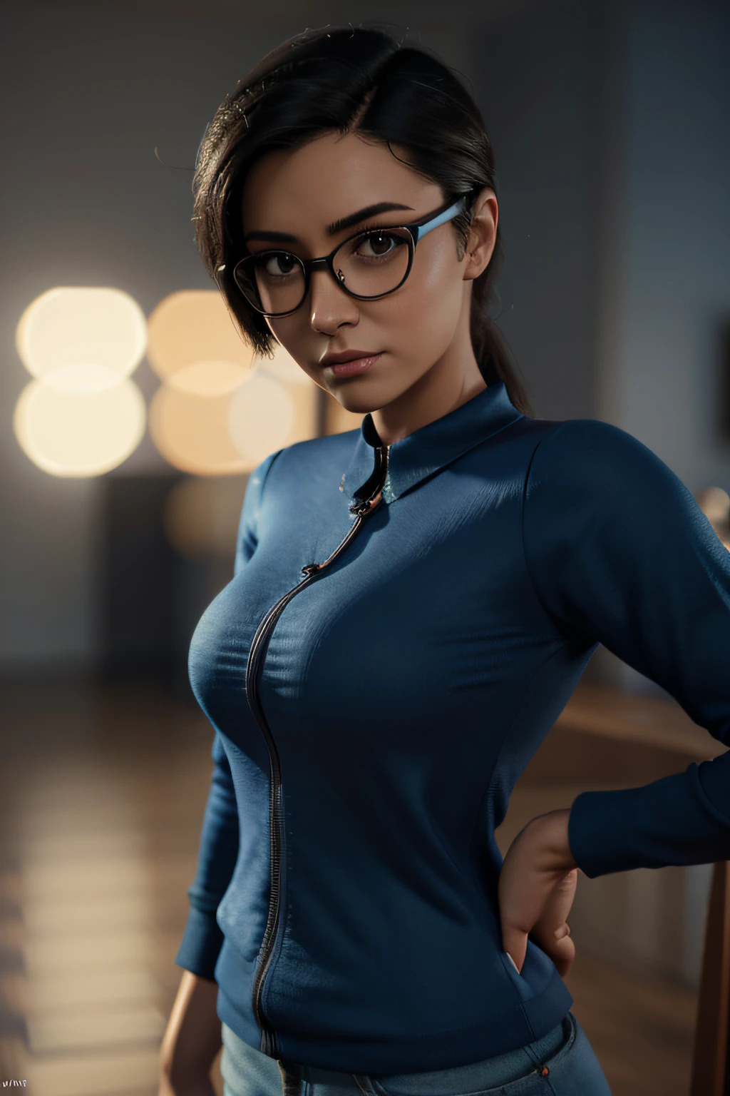 Cartoon character of a man with black glasses and a blue shirt, animation character, Caractere estilizado, animation style rendering, 3D estilizado, Arnold Maya render, 3 d render stylized, toon render keyshot, Personagem 3D, Personagem 3D, 3d rendering stylized, 3 d character render, personagem de desenho animado, Personagem de close up, Pose de personagem,  (Estilo Pixar) (master part:1.2) (Bokeh) (best quality) (pele detalhada) (textura detalhada) (8k) (argila) (Cinematic lighting) (foco nítido
