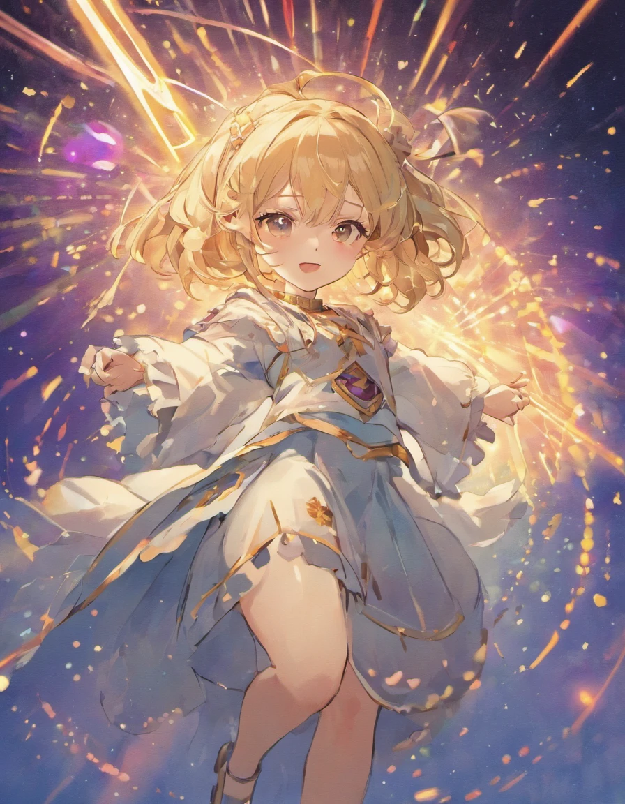 lighting, mage, magic power, powerfull girl, ,random color of hair,, cute, smile, beautiful girl, cute gir