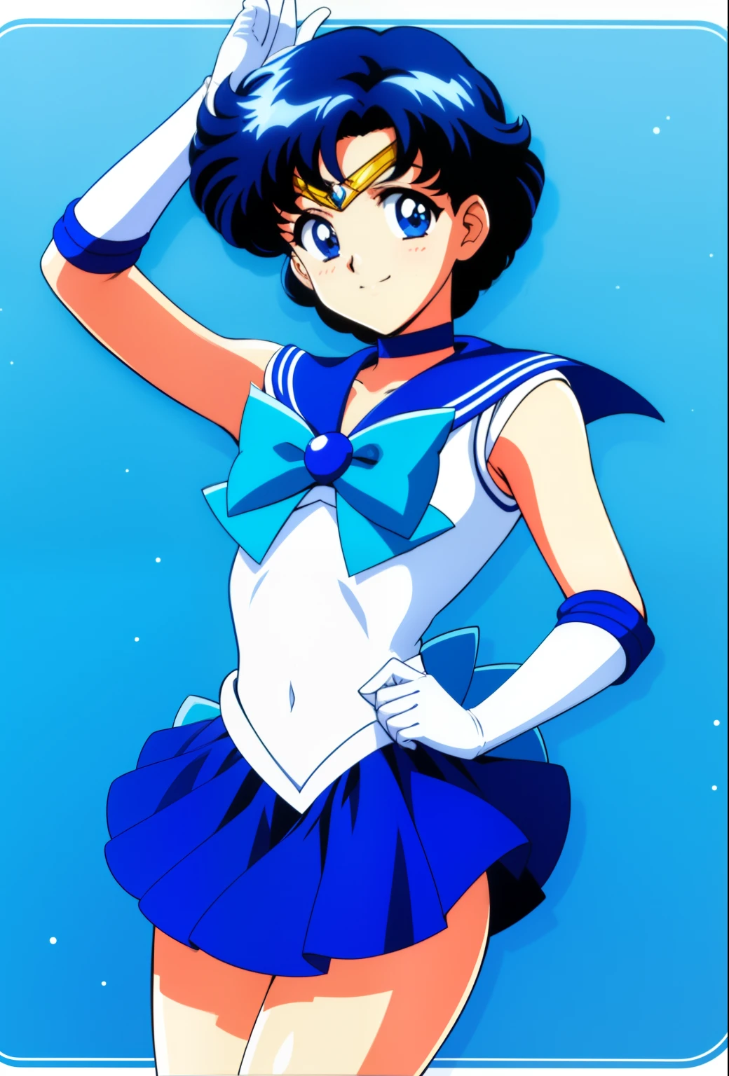 top-quality、​masterpiece、Anime Boy、****************** boys、gender change、gender change(Girls to boys)、Sailor Mercury、Ami Mizuno、Sailor Senshi Uniform、rating:safe、Blue choker、solo、Very short blue-haired boy、Blue-eyed boy、Blue sailor collar、Sky blue bow tie、skirt、Magical Boy、white glove、elbowgloves、jewelry、a blue skirt、bow、back_bow、White leotard、highleg leotard、robe blanche、耳Nipple Ring、smile、circlet、a miniskirt、pleatedskirt、official_style、cowboy_shot、Muscular men、looking_at_viewer、blue_theme、blue_bow、sky blue_bow、brooch、Bare shoulders、bare legs、(1990's\(styles\):0.9)、