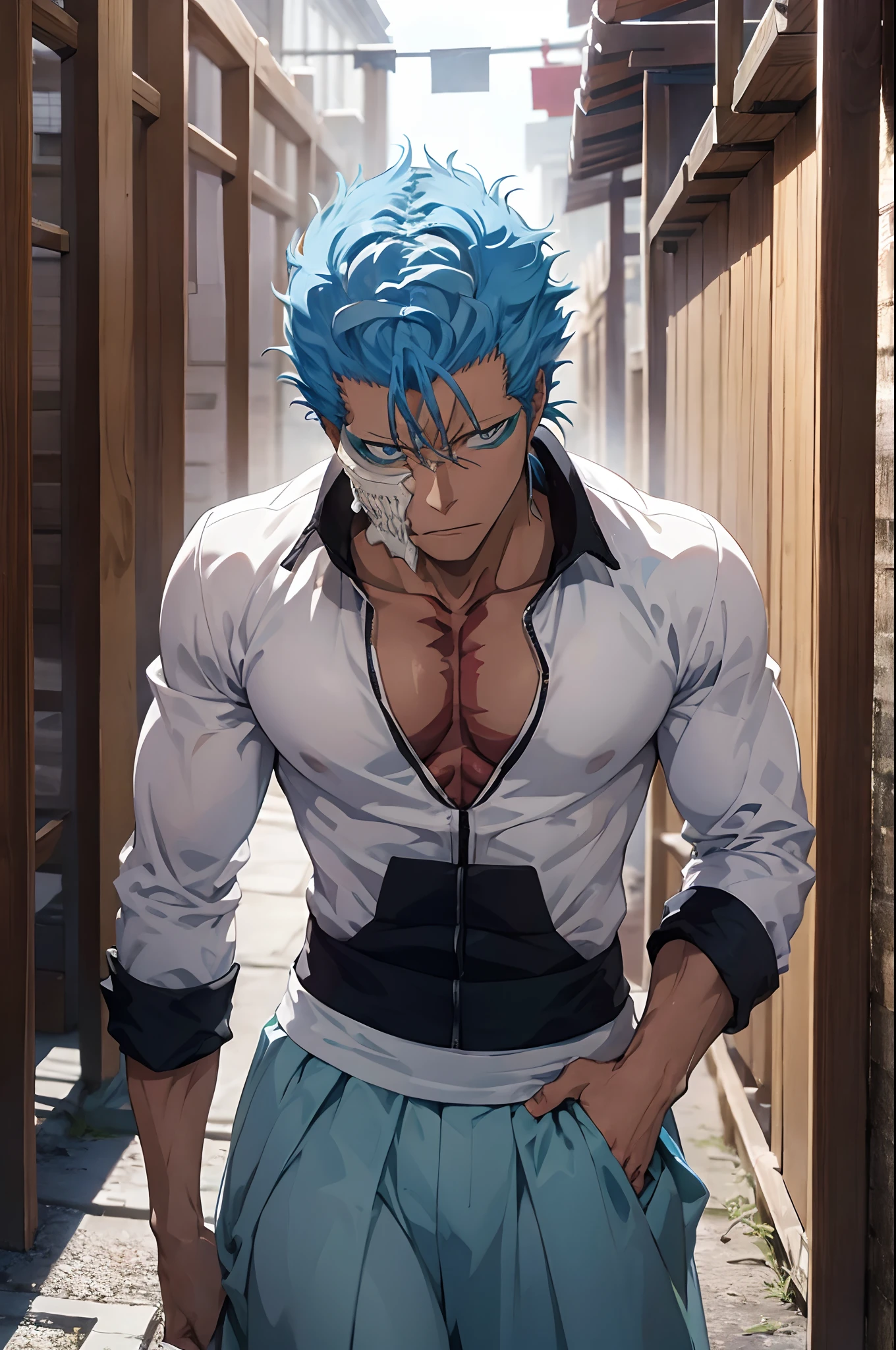 Grimmjow Jaegeraquez alone in a temple